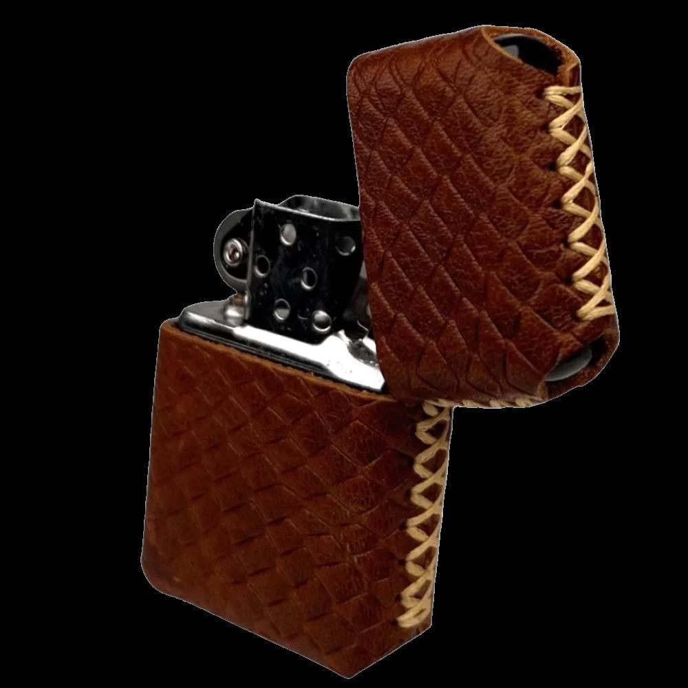 Handmade El Yapımı Hakiki Deri Zippo Modeli Çakmak - AG02001 - Taba