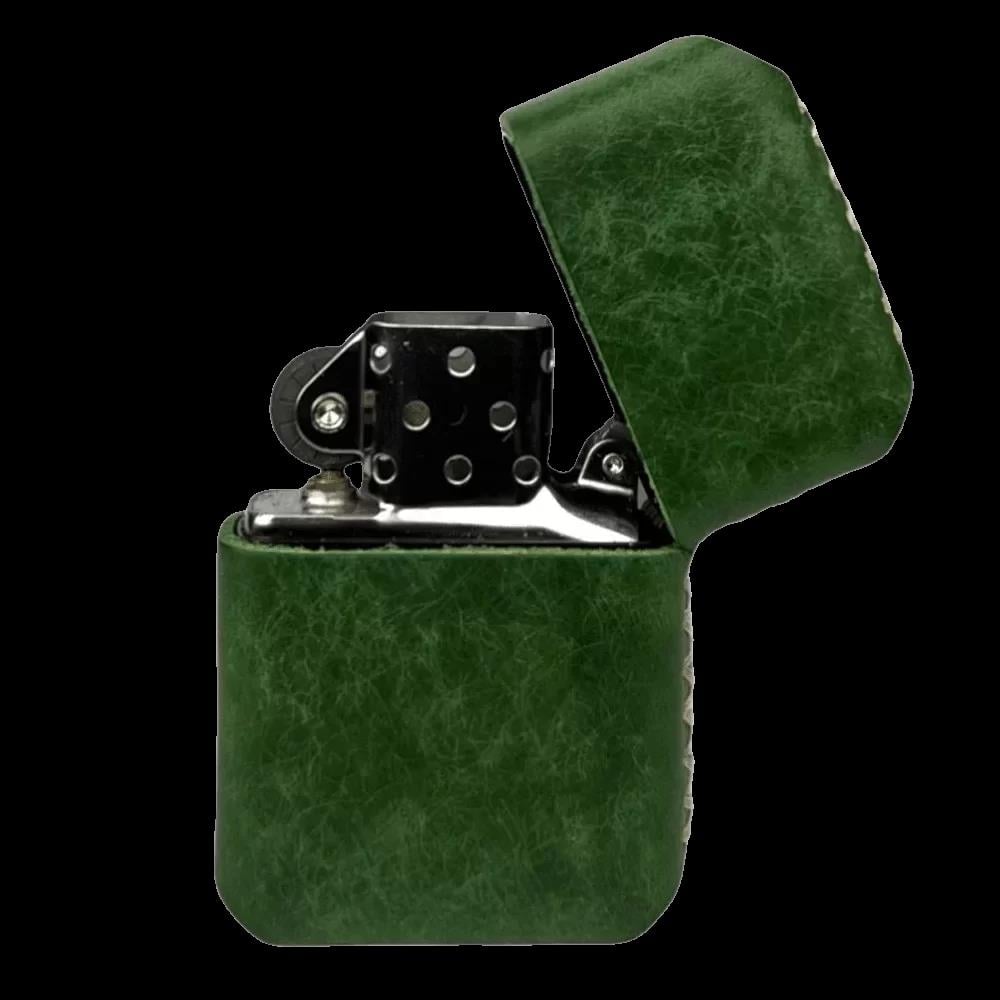 Handmade El Yapımı Hakiki Deri Zippo Modeli Çakmak - AG02001 - Yeşil