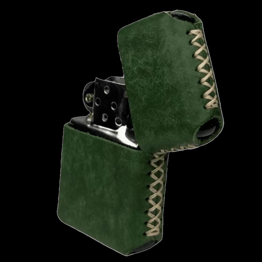 Handmade El Yapımı Hakiki Deri Zippo Modeli Çakmak - AG02001 - Yeşil