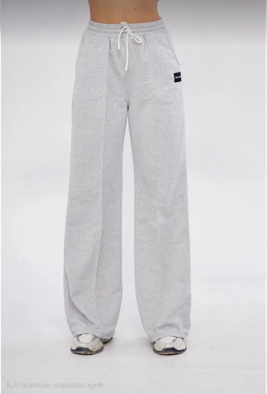 İki iplik Bol Paça Eşofman Pantalon - Gri