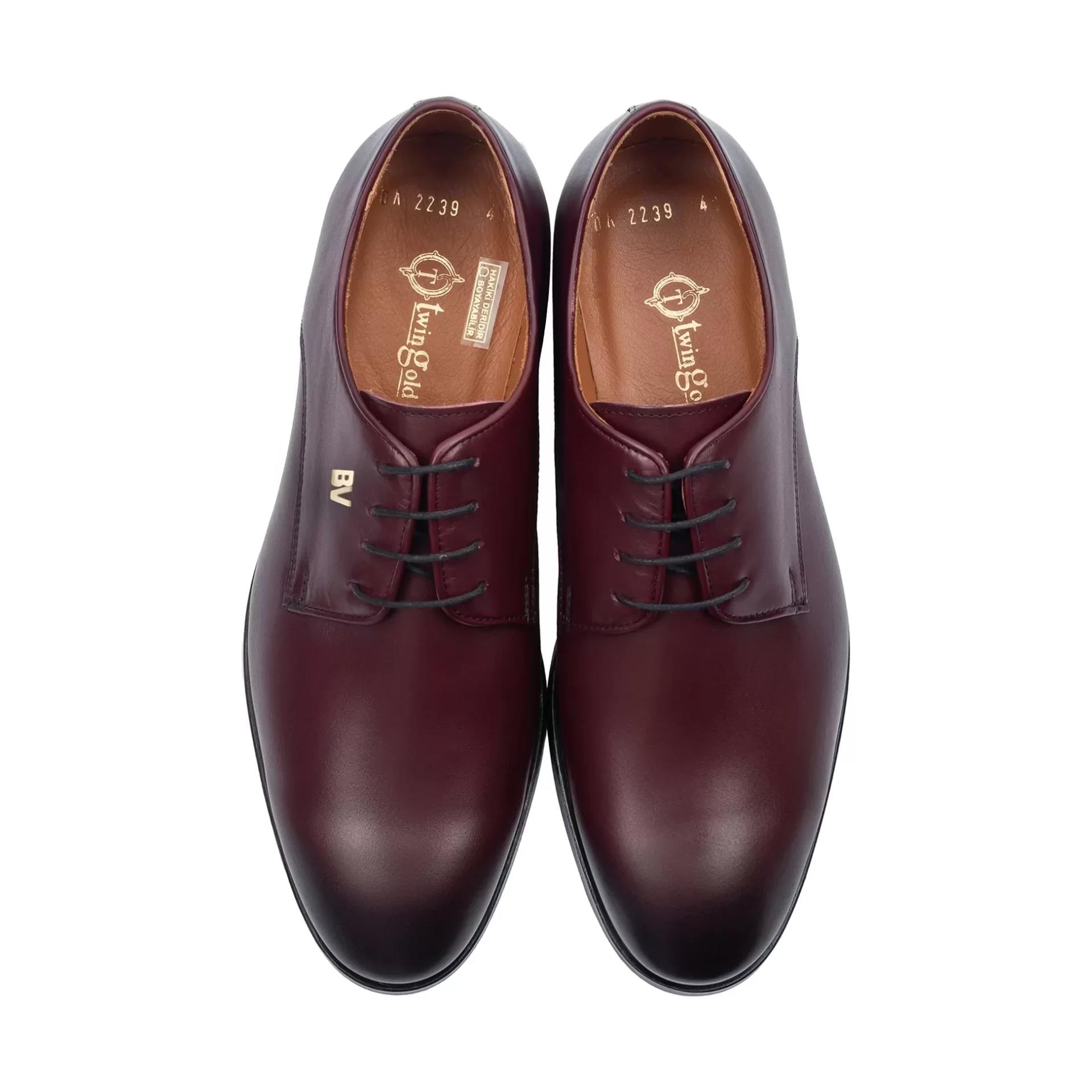 İsme Özel Bağcıklı Kösele Erkek Ayakkabı - %100 Hakiki Antik Deri - Altın Harf - AA01001 - Bordo