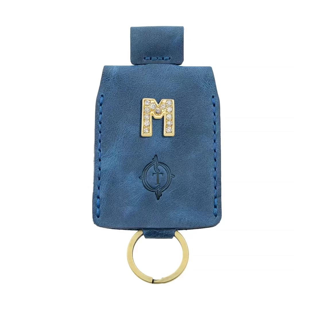 İsme Özel Çıtçıtlı Anahtarlık - % 100 Rainbow Deri - AG01001 - Saks Mavisi