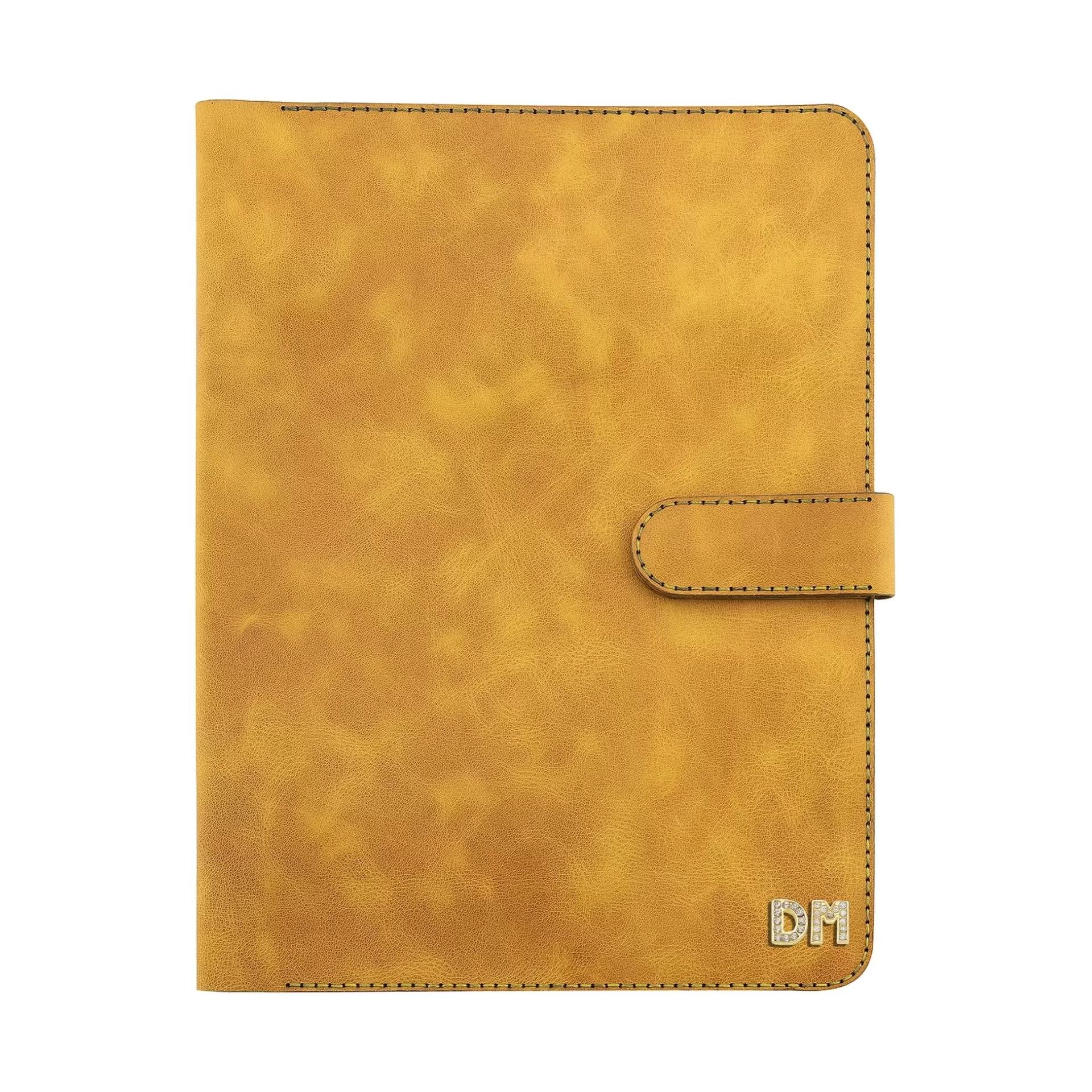 İsme Özel Çıtçıtlı Fonksiyonlu iPad Organizer - %100 Rainbow Deri - ET01002 - Hardal Sarısı