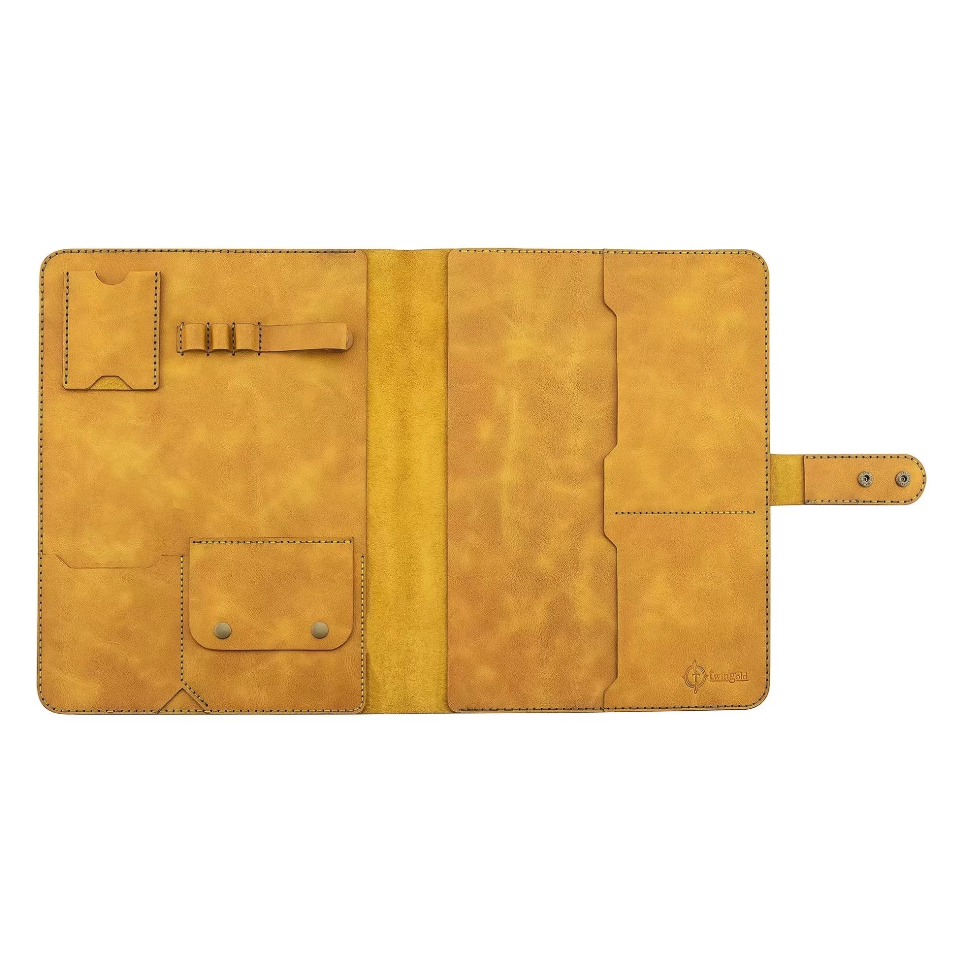 İsme Özel Çıtçıtlı Fonksiyonlu iPad Organizer - %100 Rainbow Deri - ET01002 - Hardal Sarısı