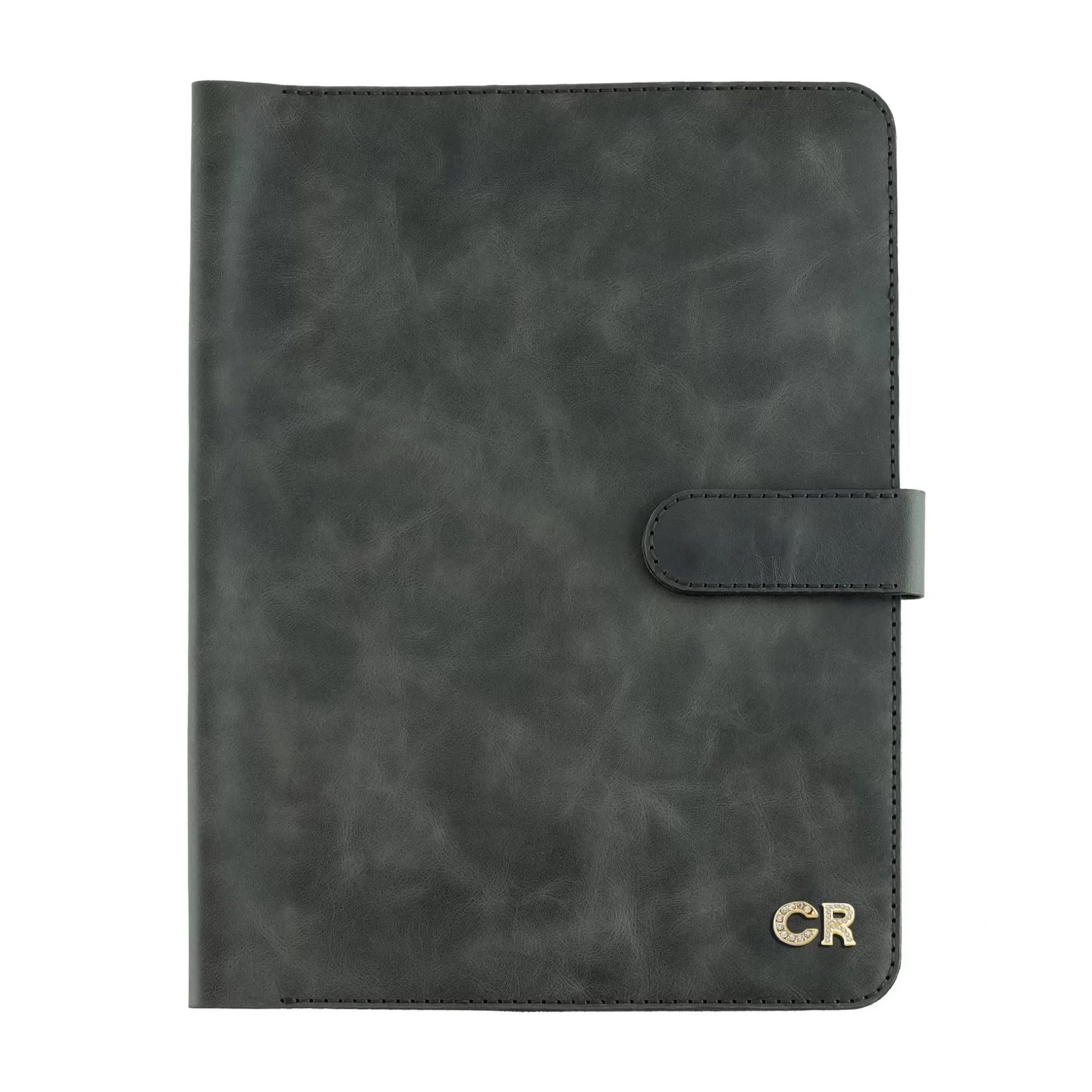 İsme Özel Çıtçıtlı Fonksiyonlu iPad Organizer - %100 Rainbow Deri - ET01002 - Antrasit