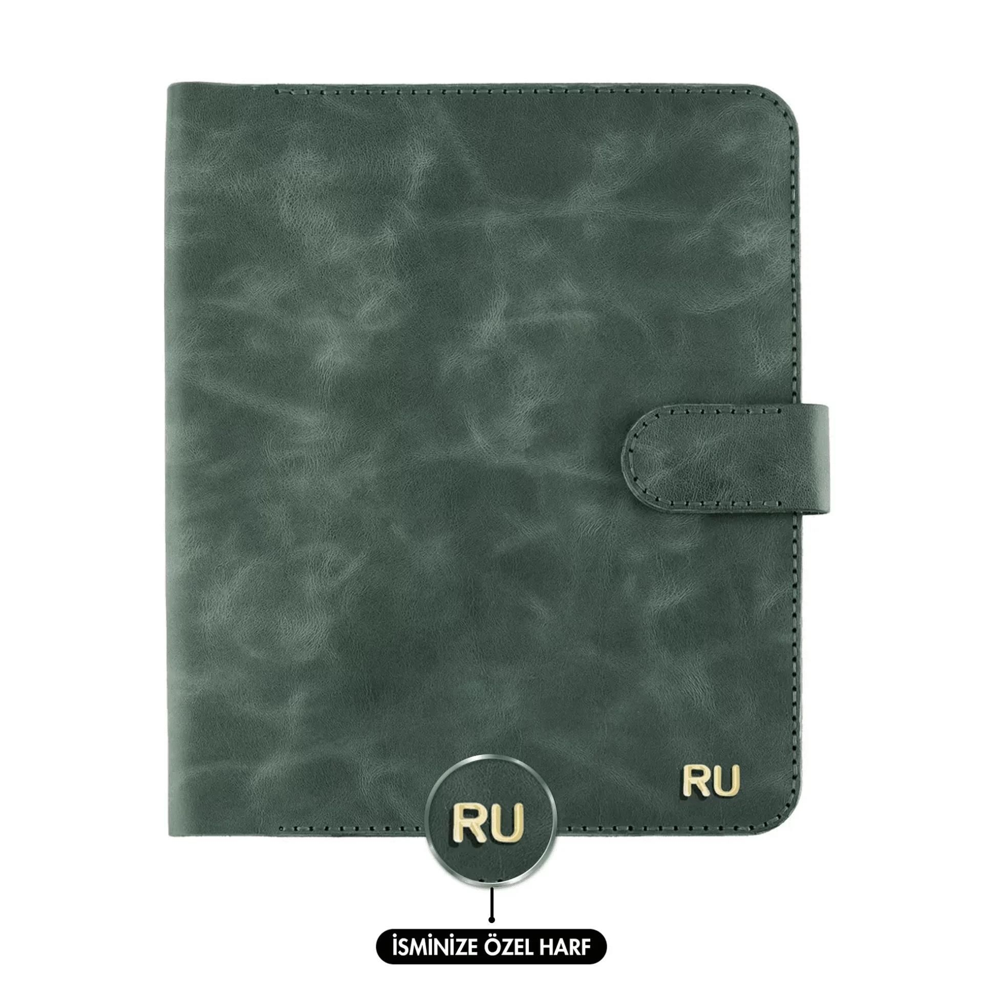 İsme Özel Çıtçıtlı Fonksiyonlu iPad Organizer - %100 Rainbow Deri - ET01002 - Haki