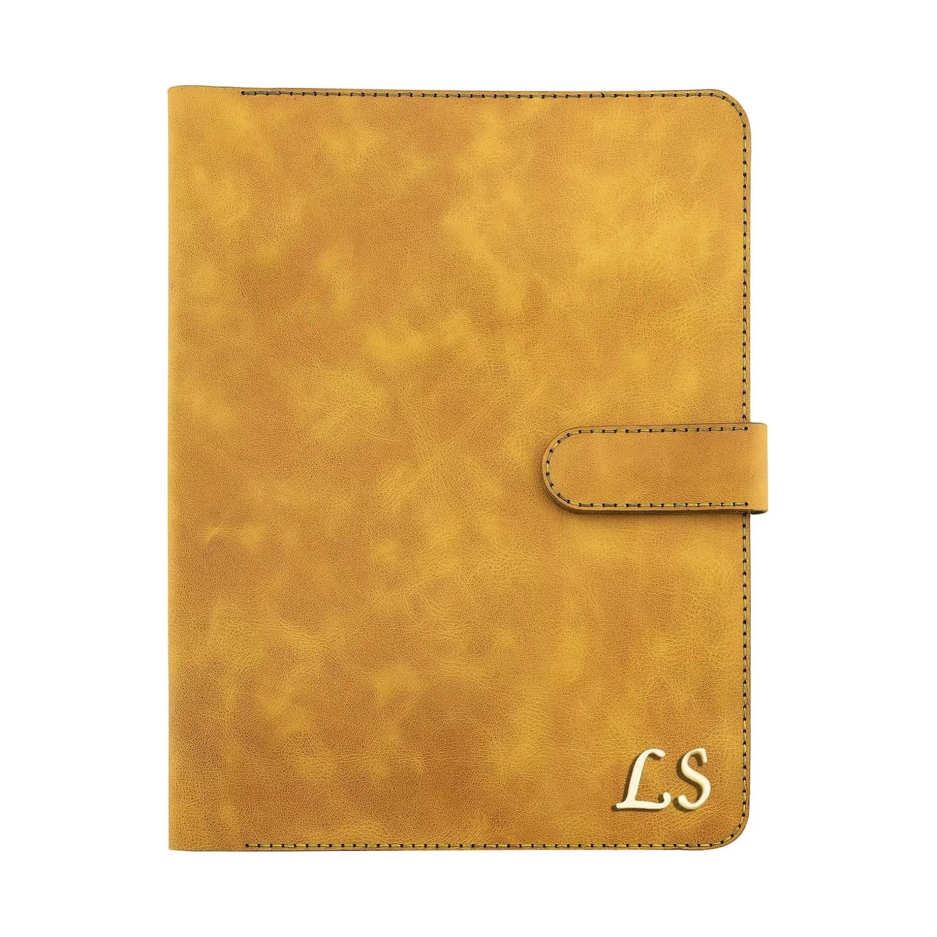 İsme Özel Çıtçıtlı Fonksiyonlu iPad Organizer - %100 Rainbow Deri - ET01002 - Hardal Sarısı