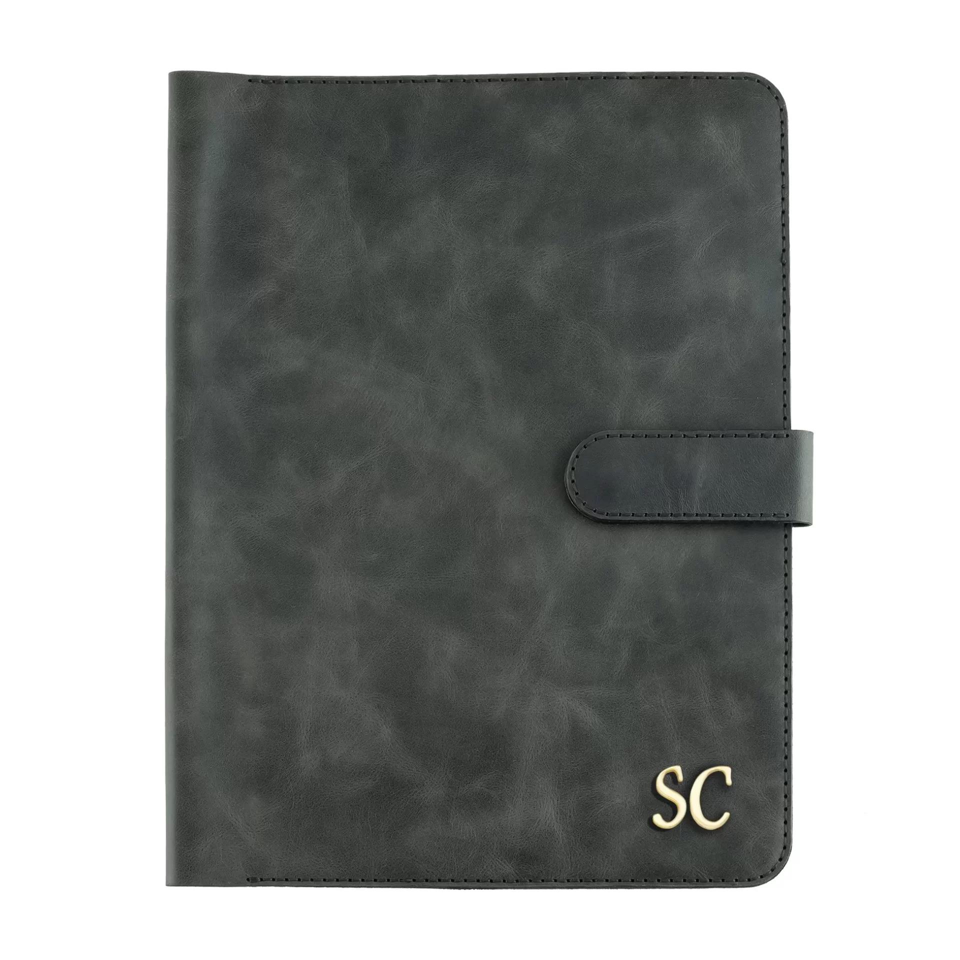 İsme Özel Çıtçıtlı Fonksiyonlu iPad Organizer - %100 Rainbow Deri - ET01002 - Antrasit