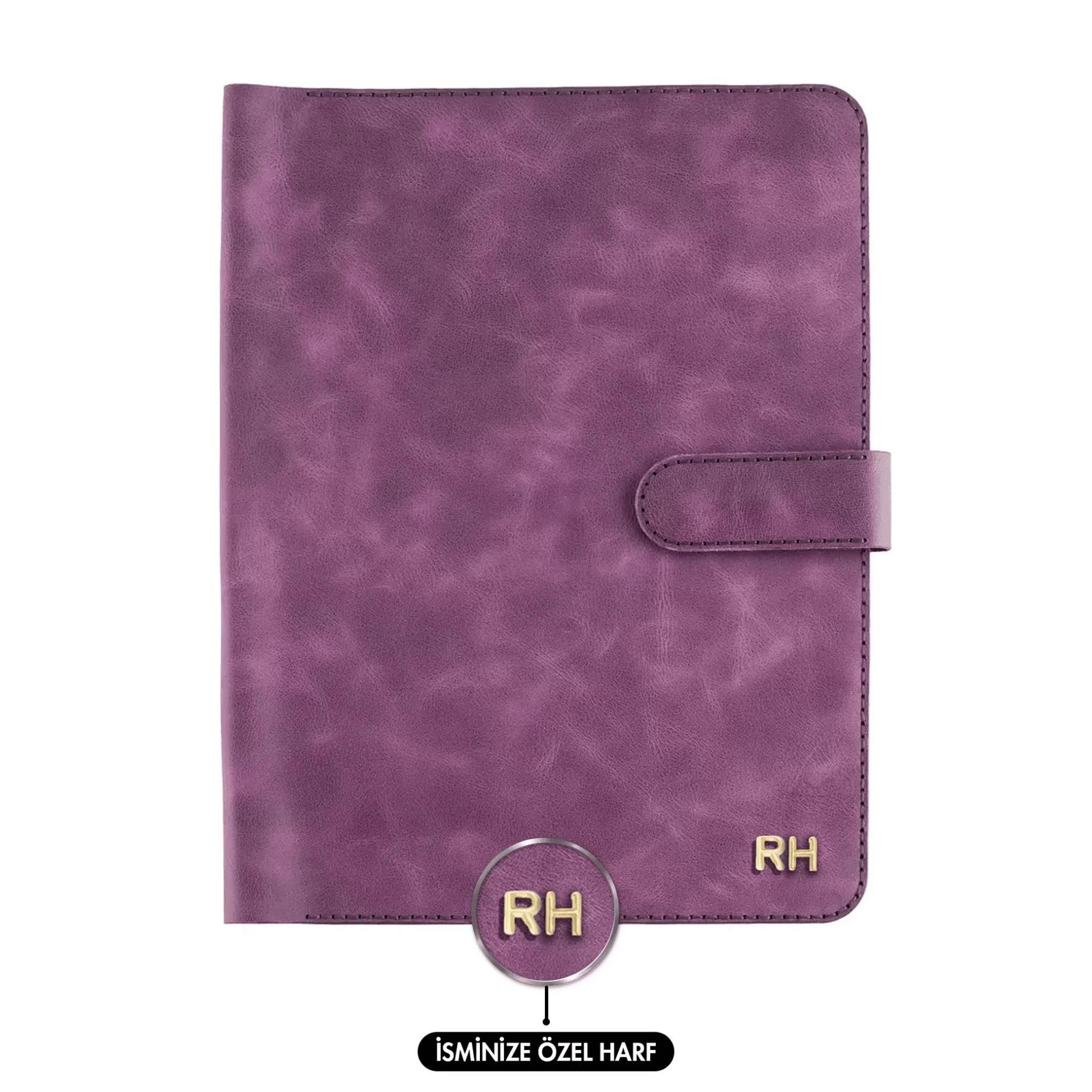 İsme Özel Çıtçıtlı Fonksiyonlu iPad Organizer - %100 Rainbow Deri - ET01002 - Mor