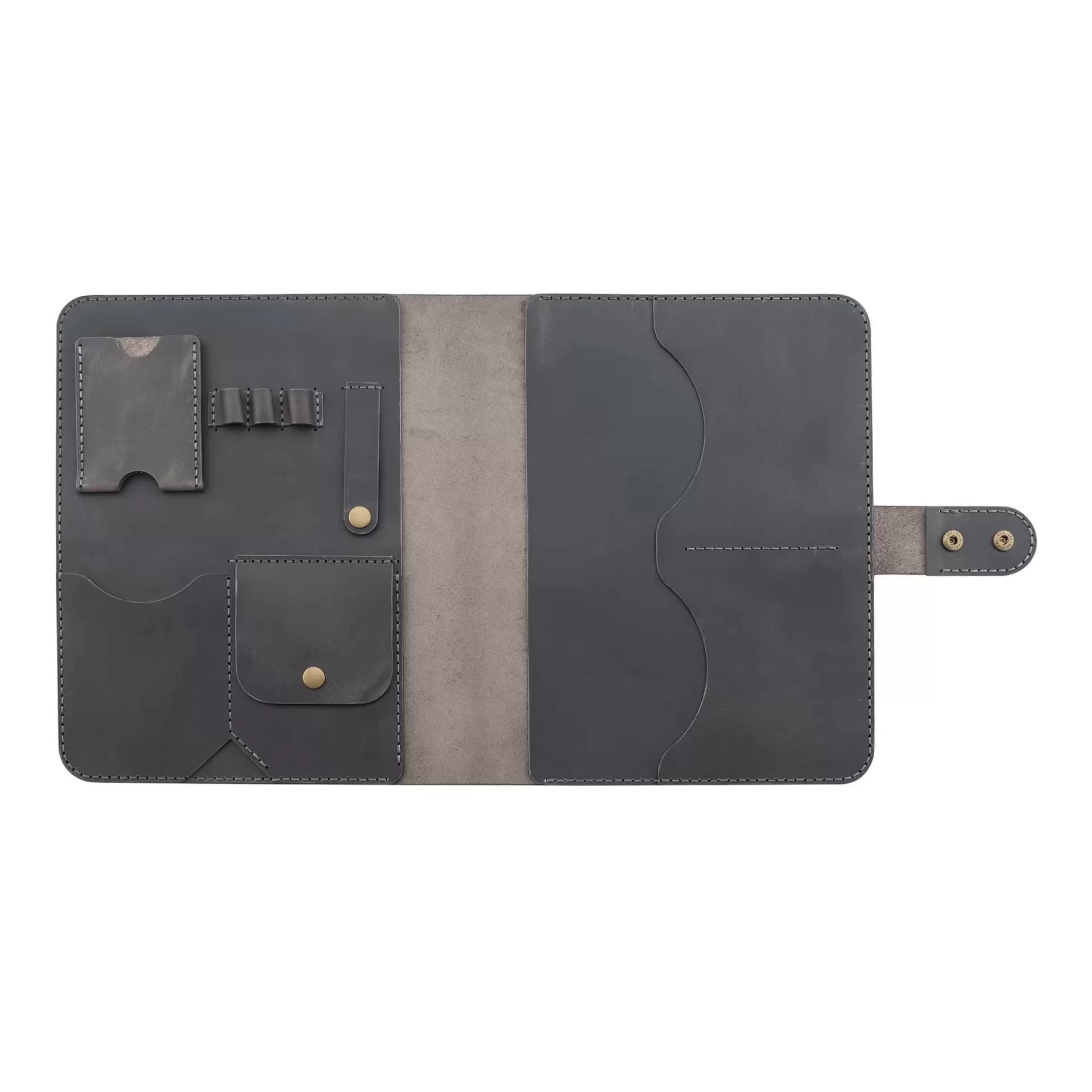 İsme Özel Çıtçıtlı Fonksiyonlu iPad Organizer - %100 Crazy Deri - ET01004 - Antrasit