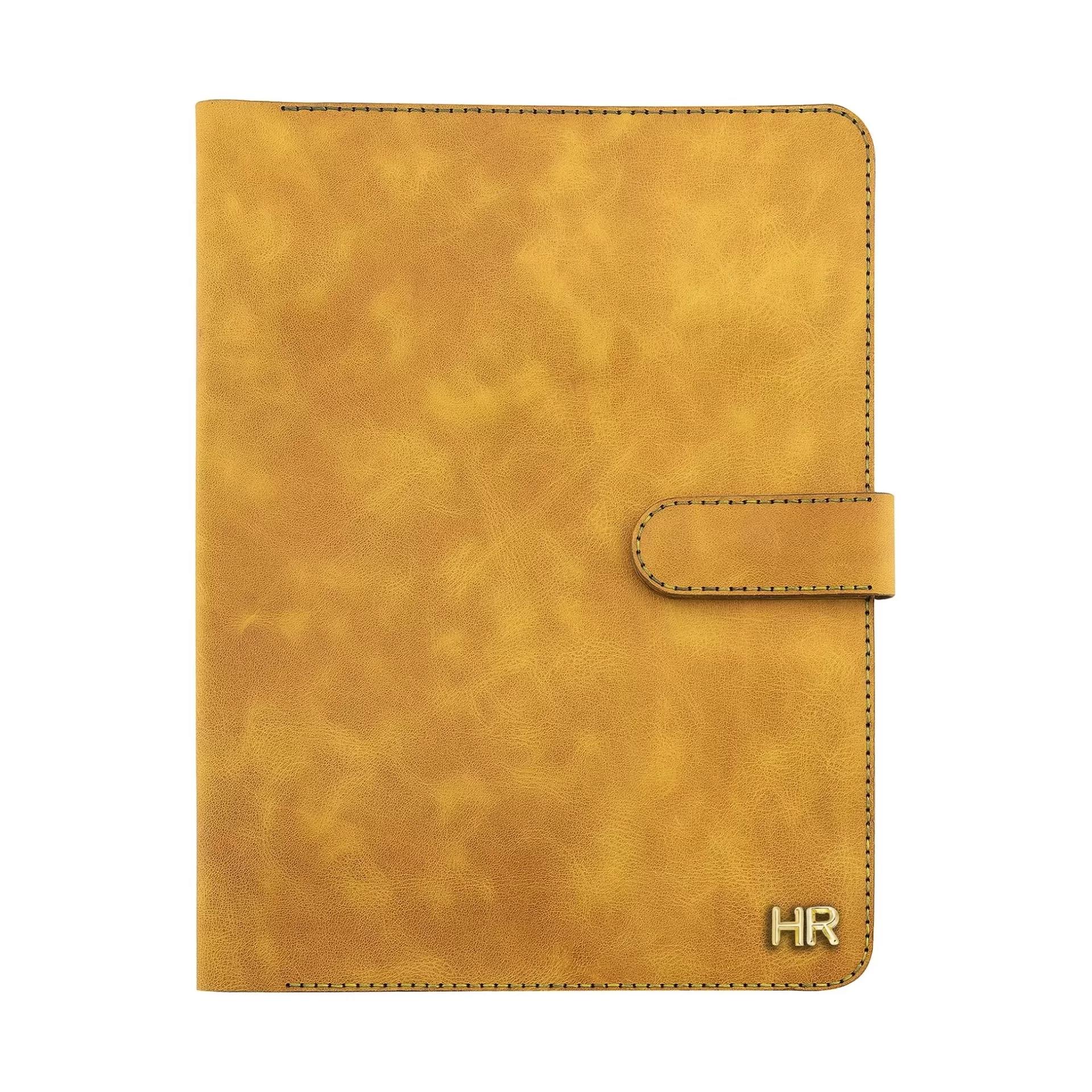 İsme Özel Çıtçıtlı Fonksiyonlu iPad Organizer - %100 Rainbow Deri - ET01002 - Hardal Sarısı