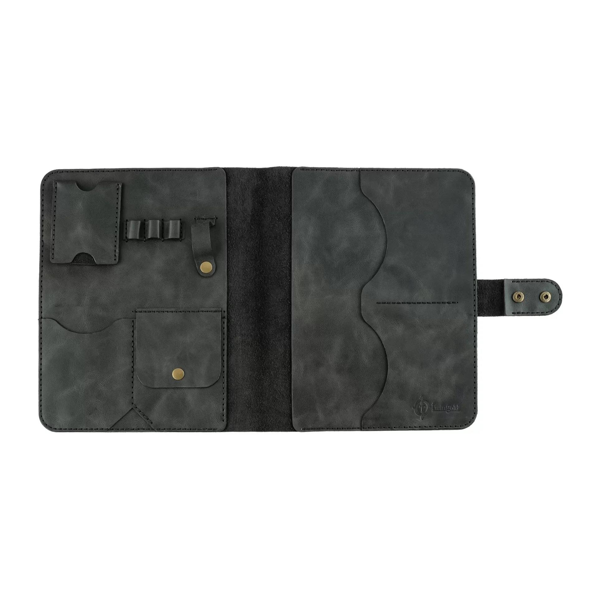 İsme Özel Çıtçıtlı Fonksiyonlu iPad Organizer - %100 Rainbow Deri - ET01002 - Antrasit