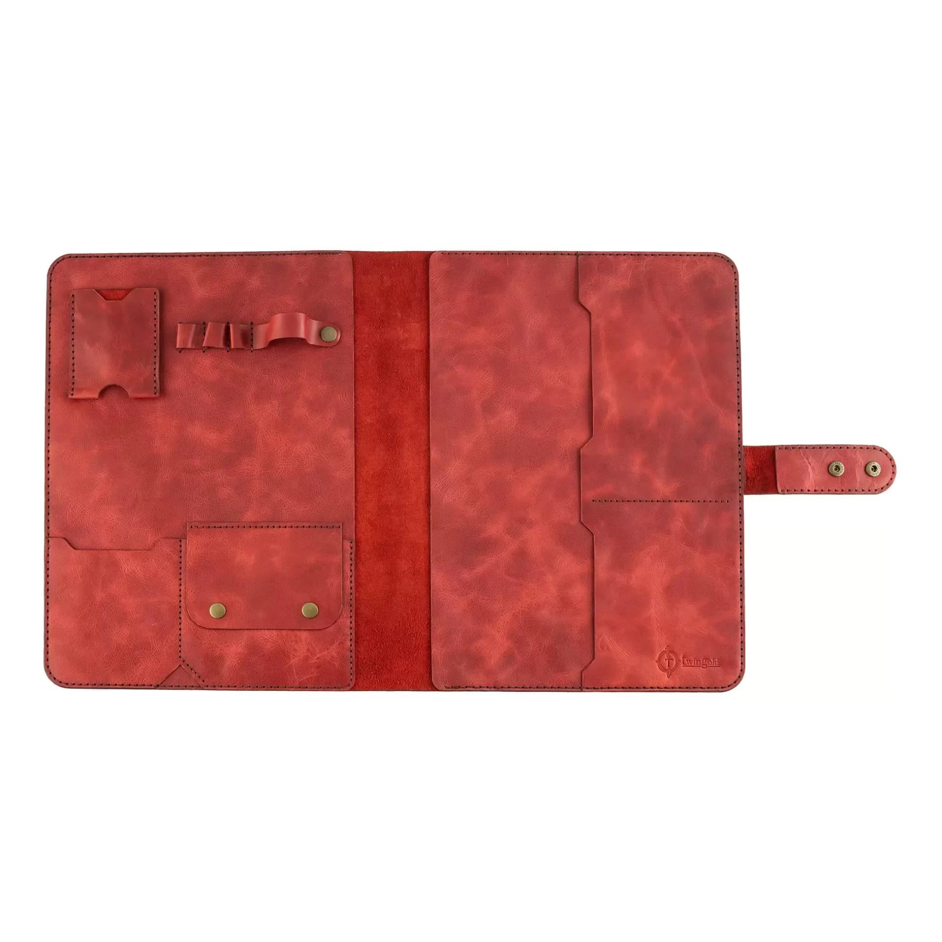İsme Özel Çıtçıtlı Fonksiyonlu iPad Organizer - %100 Rainbow Deri - ET01002 - Kırmızı