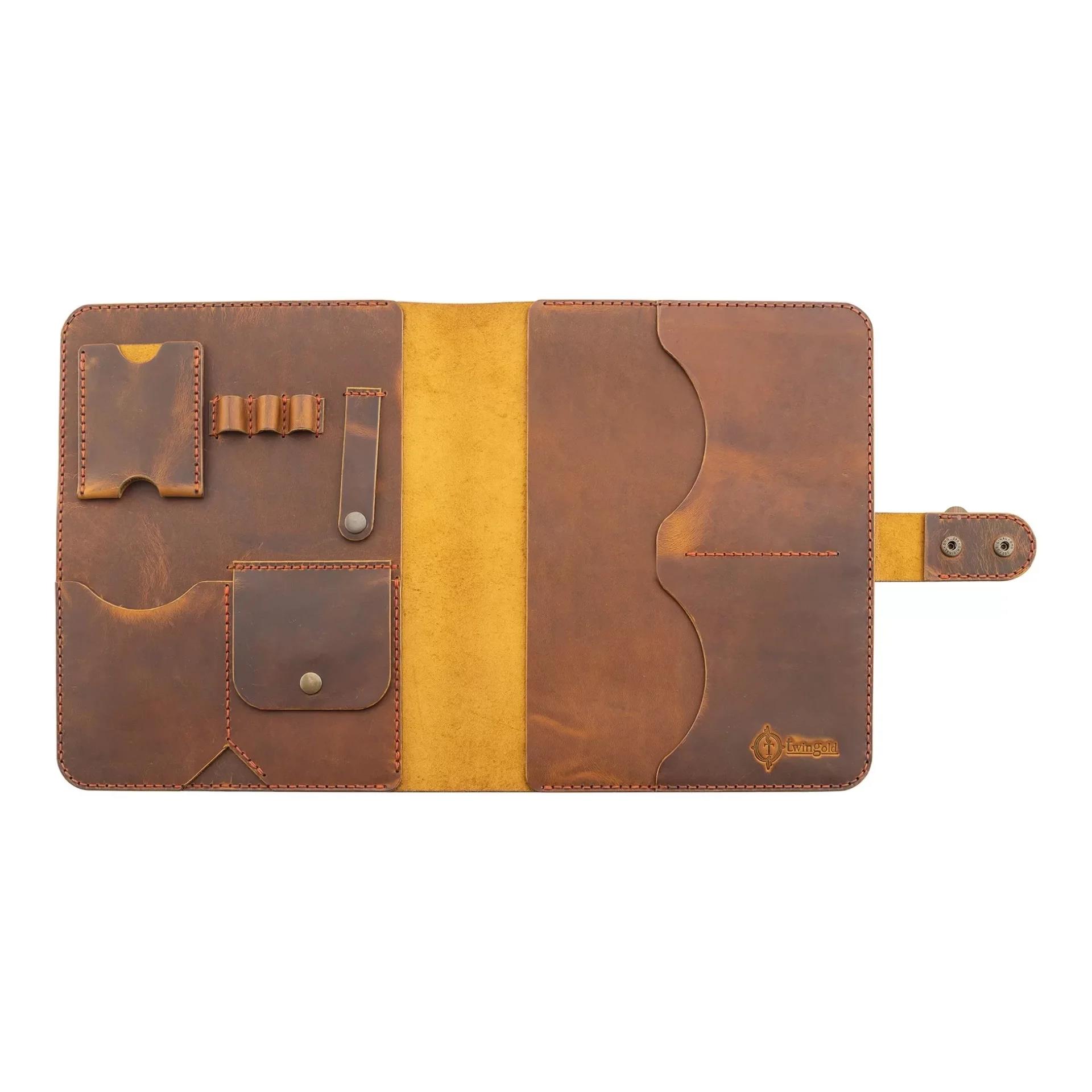 İsme Özel Çıtçıtlı Fonksiyonlu iPad Organizer - %100 Crazy Deri - ET01004 - Taba
