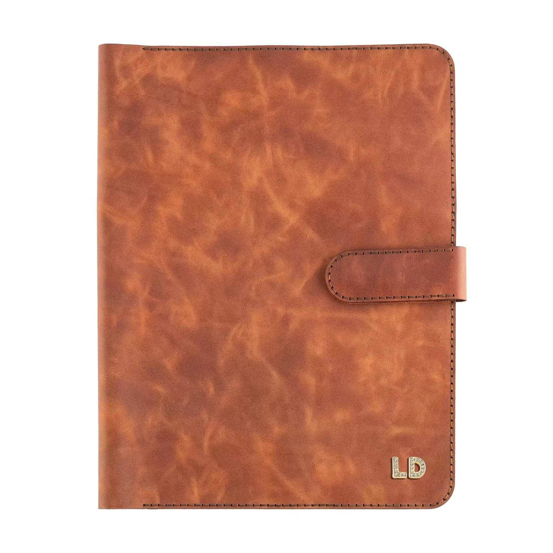 İsme Özel Çıtçıtlı Fonksiyonlu iPad Organizer - %100 Rainbow Deri - ET01002 - Tobacco