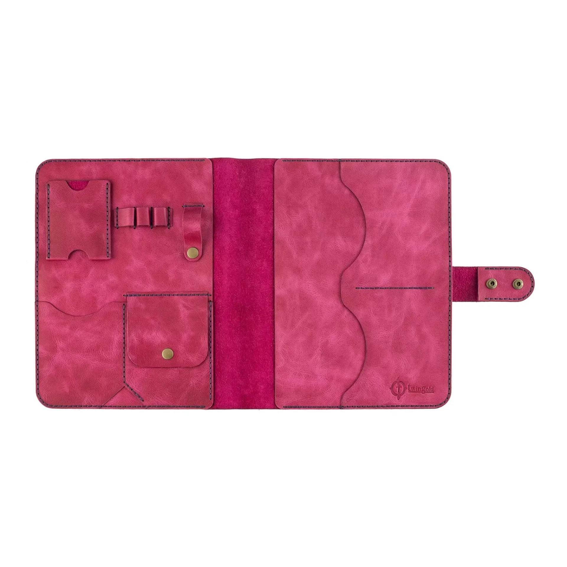 İsme Özel Çıtçıtlı Fonksiyonlu iPad Organizer - %100 Rainbow Deri - ET01002 - Fuşya