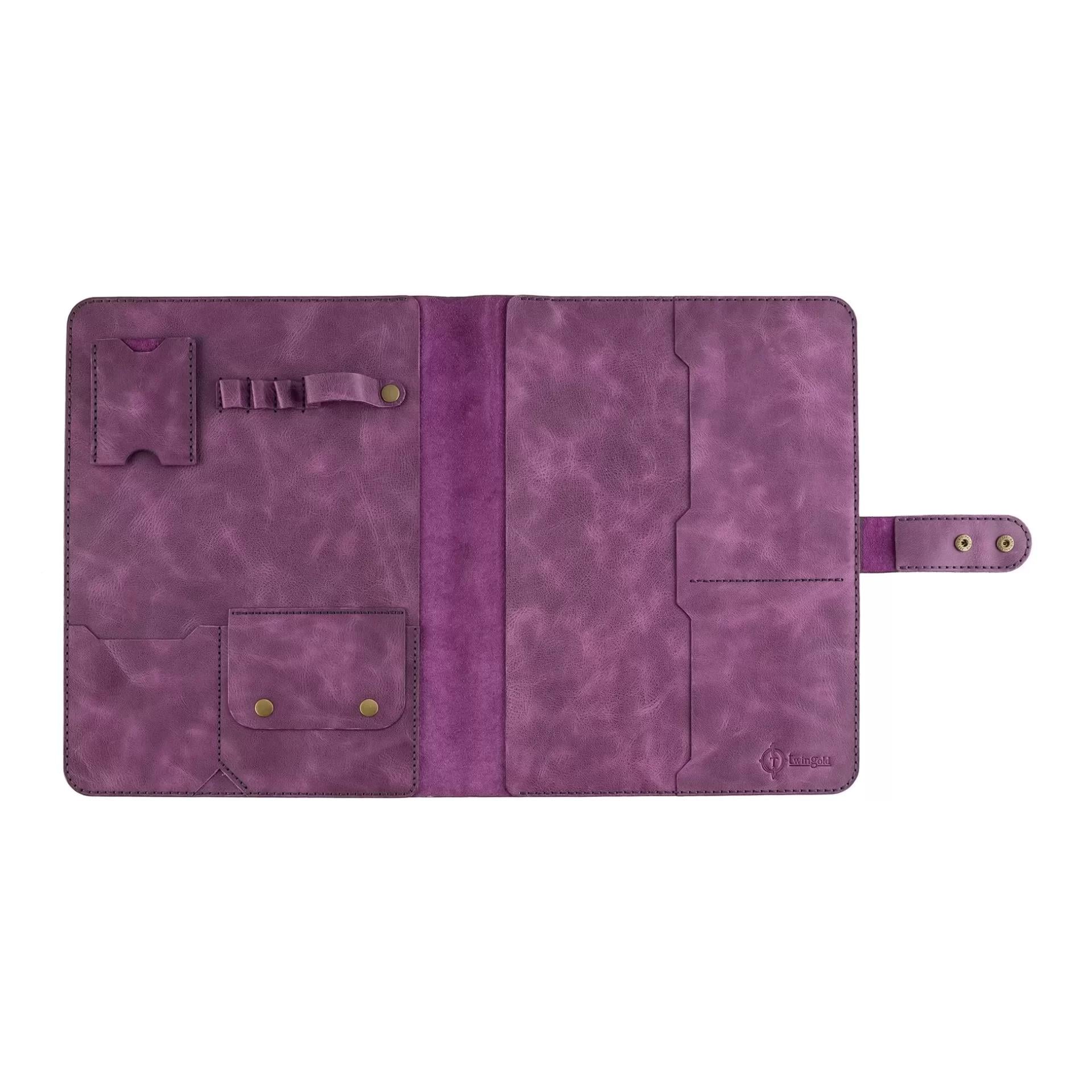 İsme Özel Çıtçıtlı Fonksiyonlu iPad Organizer - %100 Rainbow Deri - ET01002 - Mor