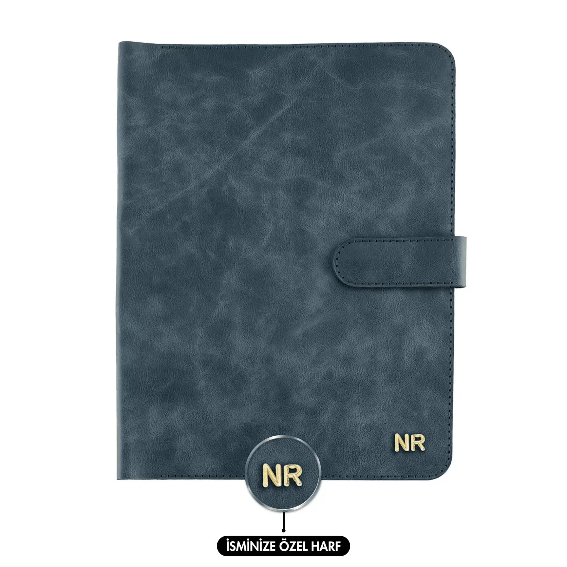 İsme Özel Çıtçıtlı Fonksiyonlu Macbook Organizer - %100 Rainbow Deri - ET02001 - Lacivert