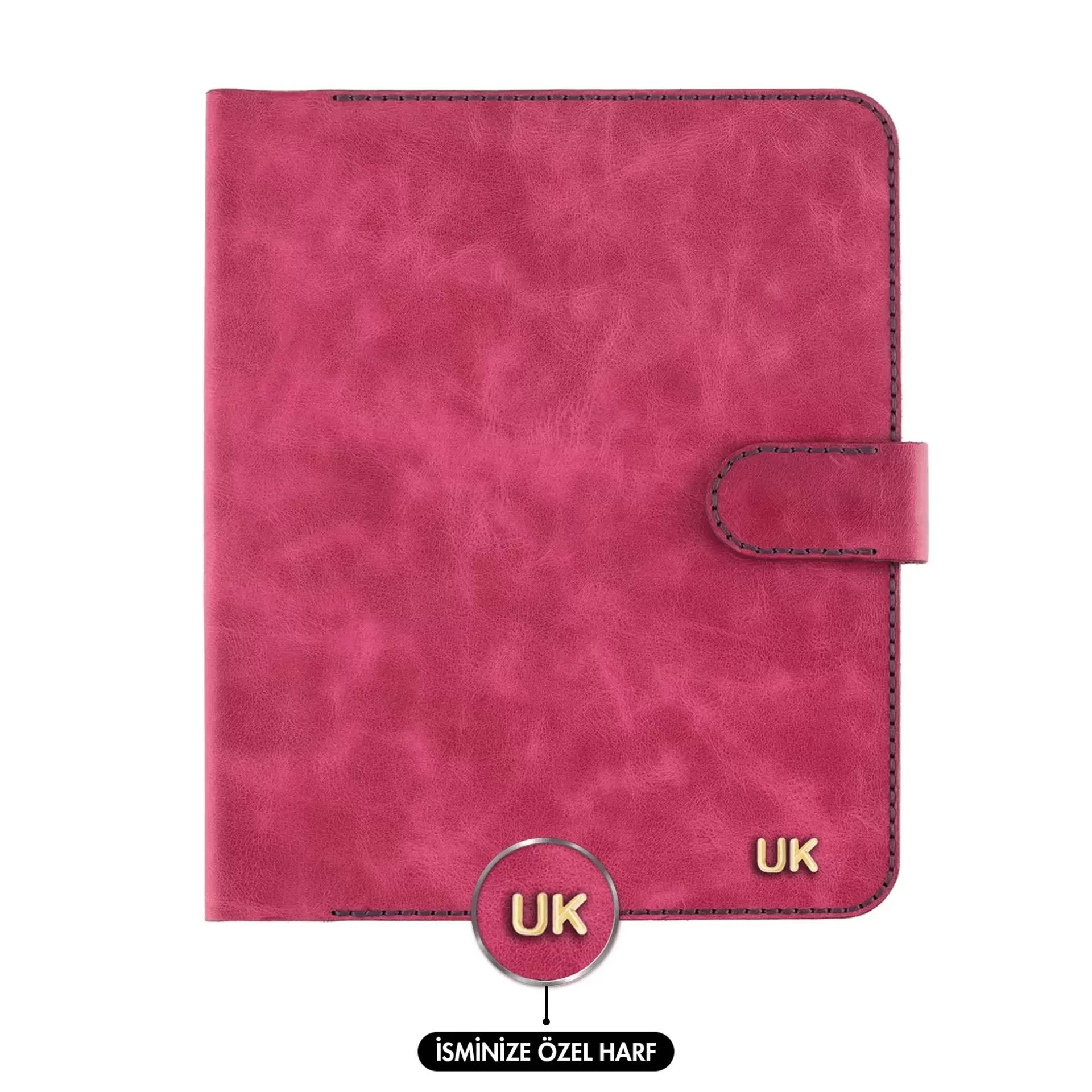 İsme Özel Çıtçıtlı Fonksiyonlu Macbook Organizer - %100 Rainbow Deri - ET02001 - Fuşya