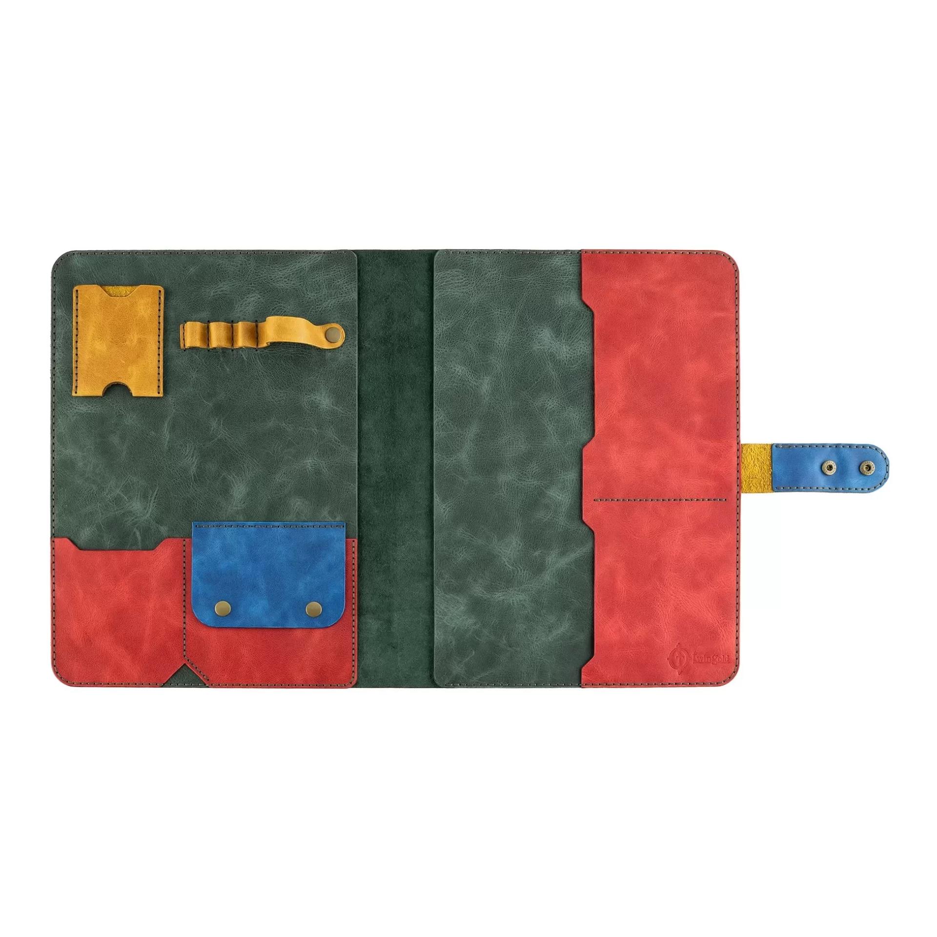 İsme Özel Çıtçıtlı Fonksiyonlu Macbook Organizer - %100 Rainbow Deri - ET02001 - Yeşil - Kırmızı