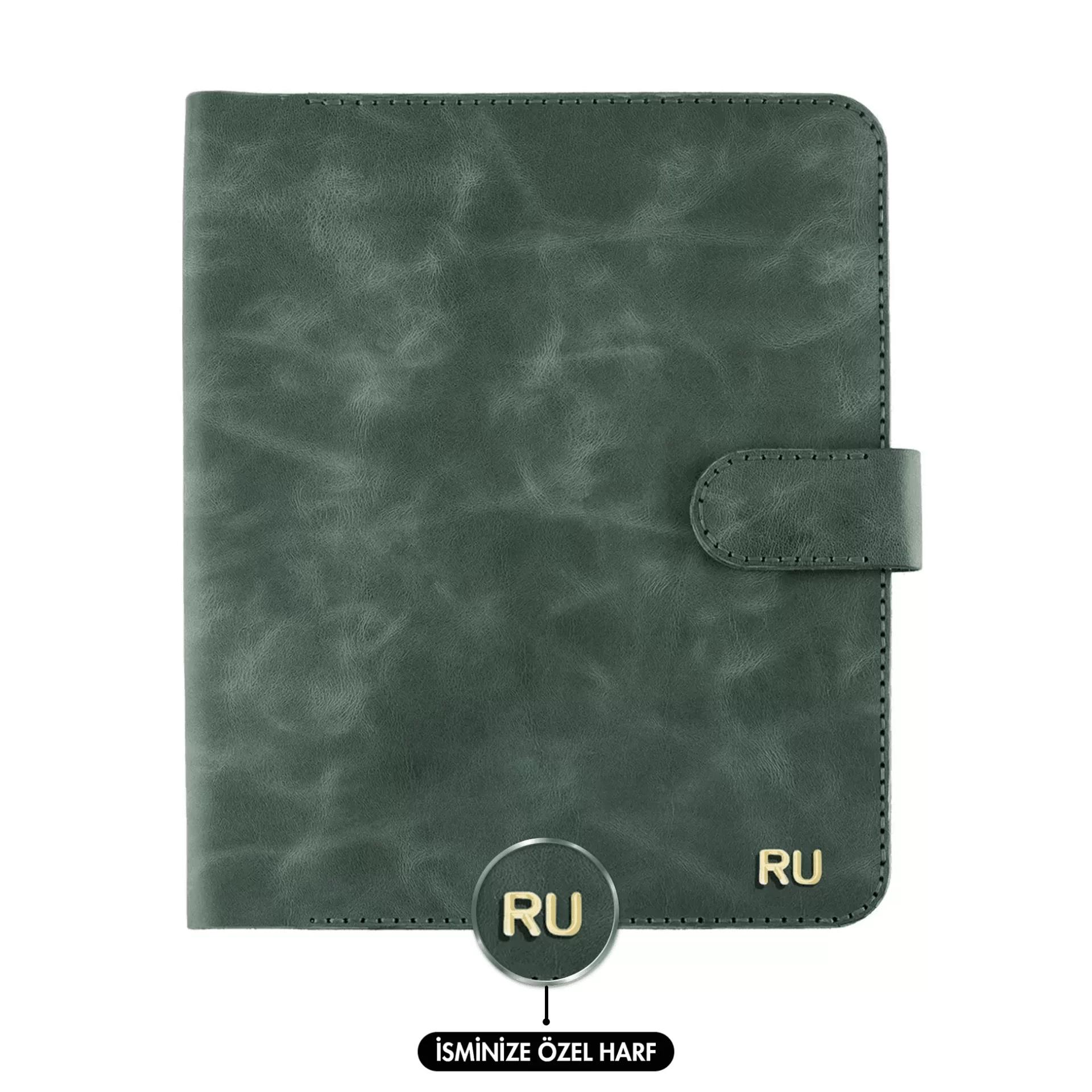 İsme Özel Çıtçıtlı Fonksiyonlu Macbook Organizer - %100 Rainbow Deri - ET02001 - Haki