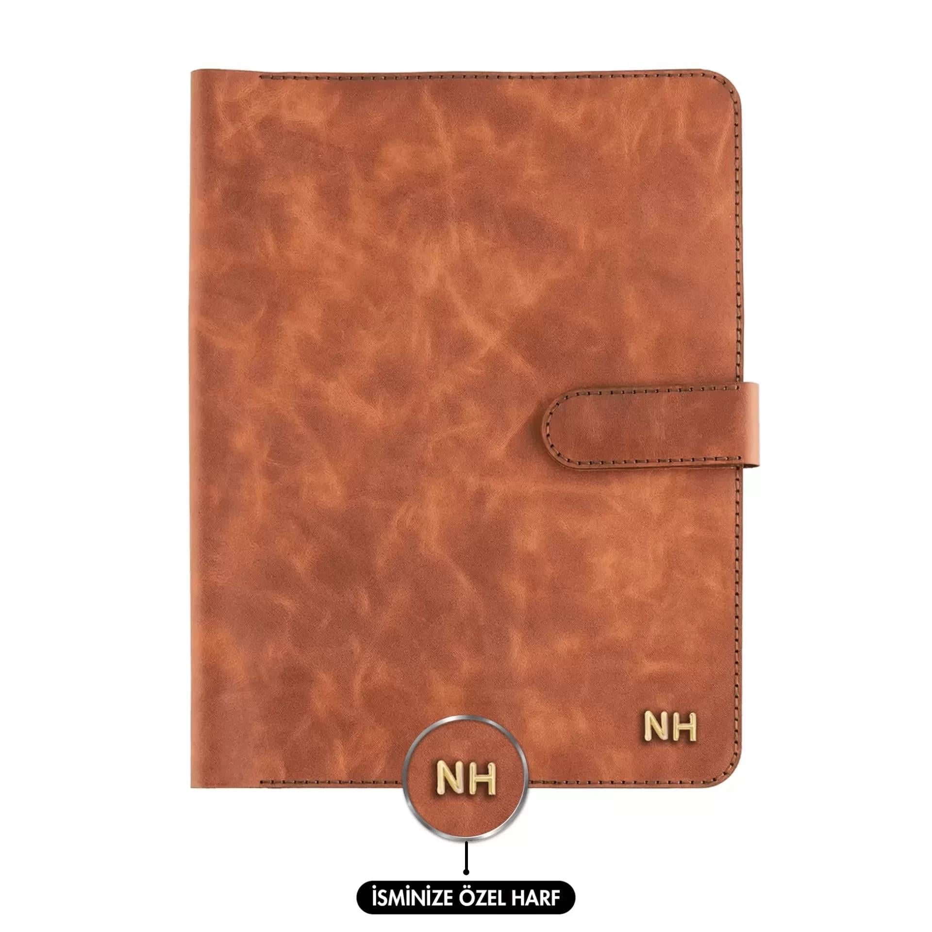 İsme Özel Çıtçıtlı Fonksiyonlu Macbook Organizer - %100 Rainbow Deri - ET02001 - Tobacco