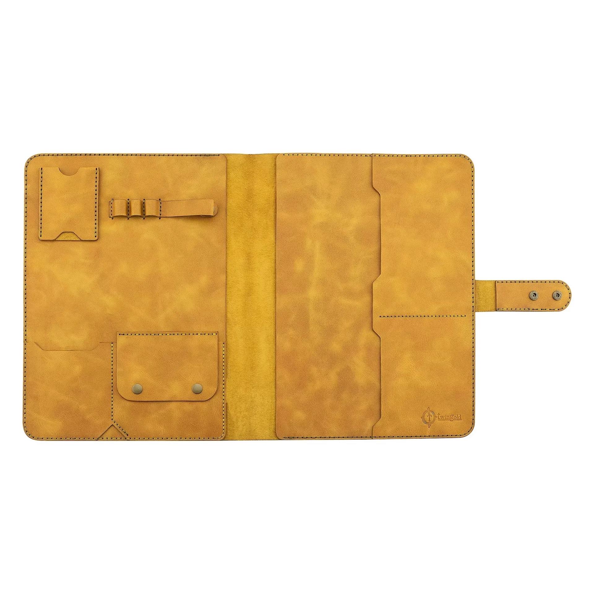 İsme Özel Çıtçıtlı Fonksiyonlu Macbook Organizer - %100 Rainbow Deri - ET02001 - Hardal Sarısı