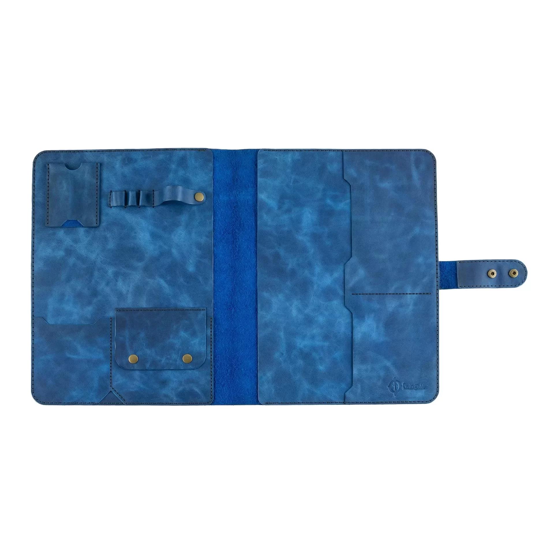 İsme Özel Çıtçıtlı Fonksiyonlu Macbook Organizer - %100 Rainbow Deri - ET02001 - Saks Mavisi