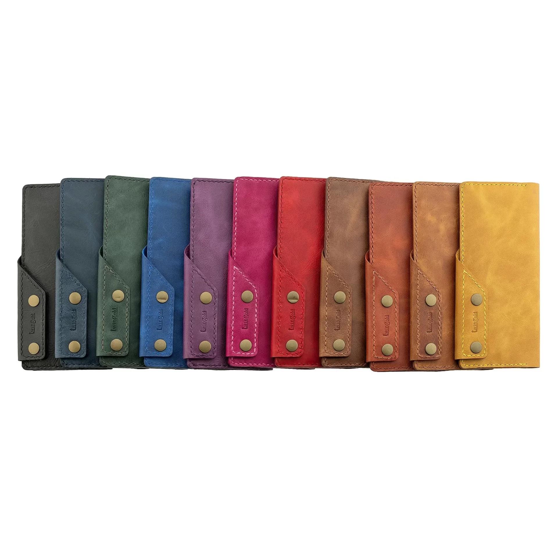 İsme Özel Dikey Çıtçıtlı Uzun Cüzdan - %100 Rainbow Deri - A010006 - Tobacco