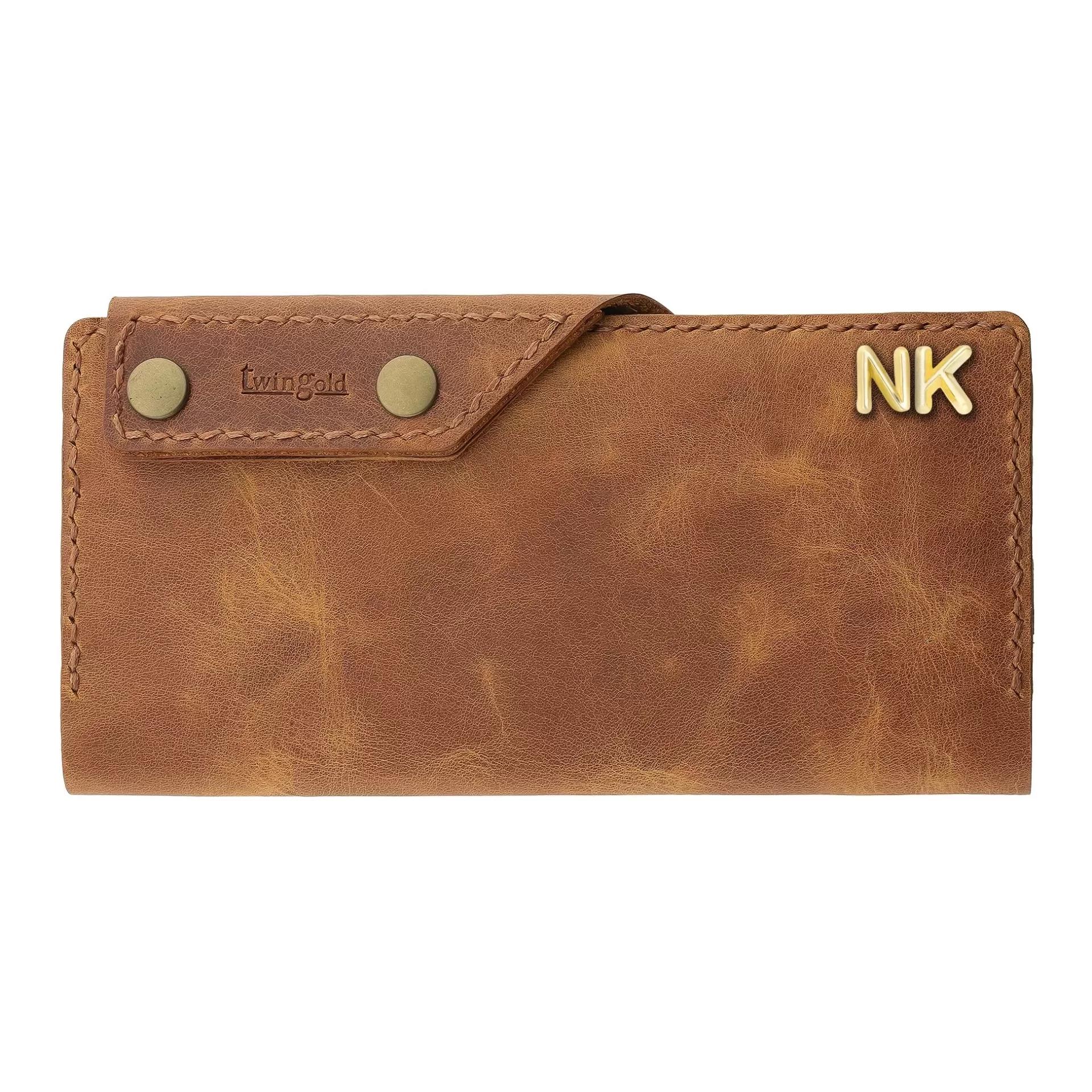 İsme Özel Dikey Çıtçıtlı Uzun Cüzdan - %100 Rainbow Deri - A010006 - Camel