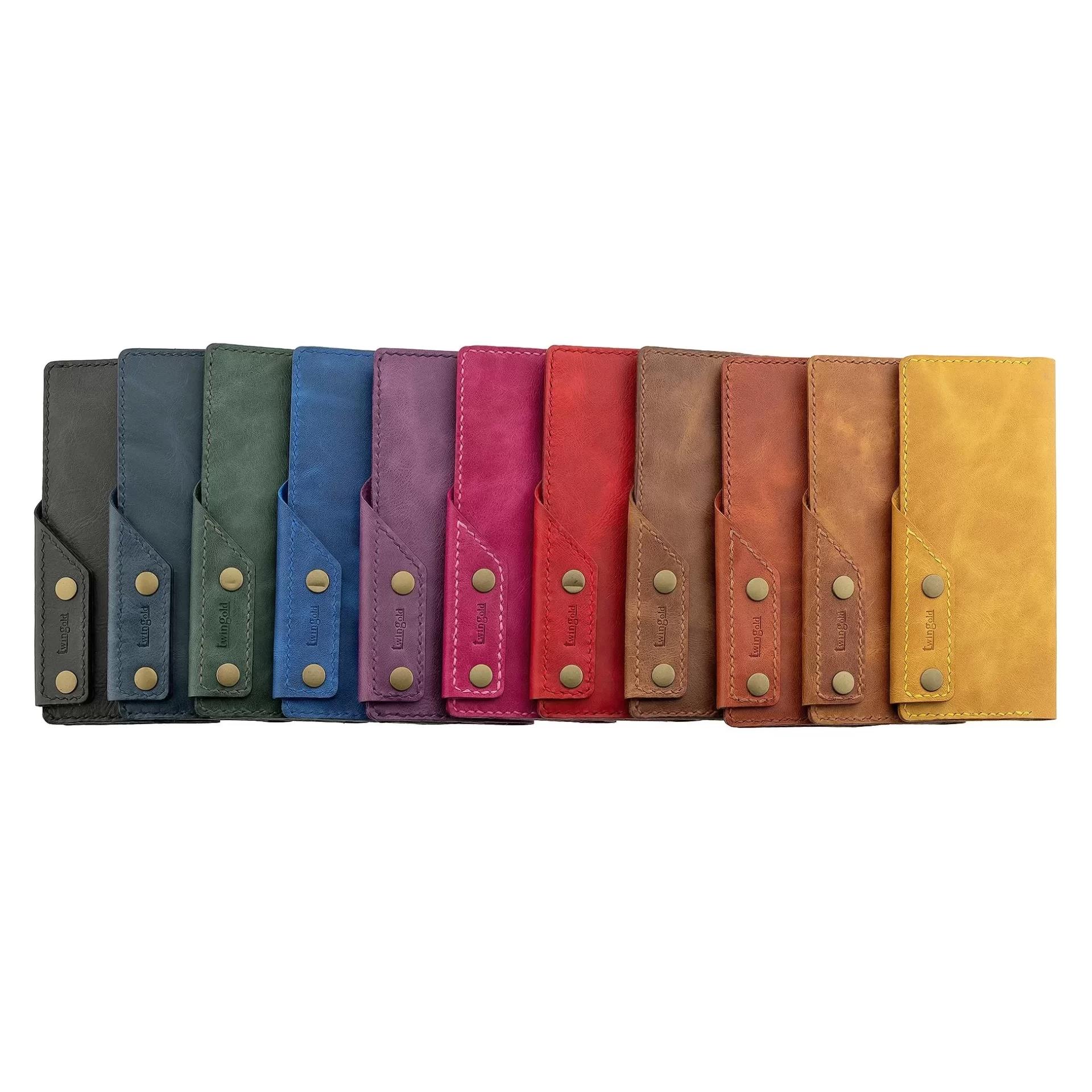 İsme Özel Dikey Çıtçıtlı Uzun Cüzdan - %100 Rainbow Deri - A010006 - Kahverengi