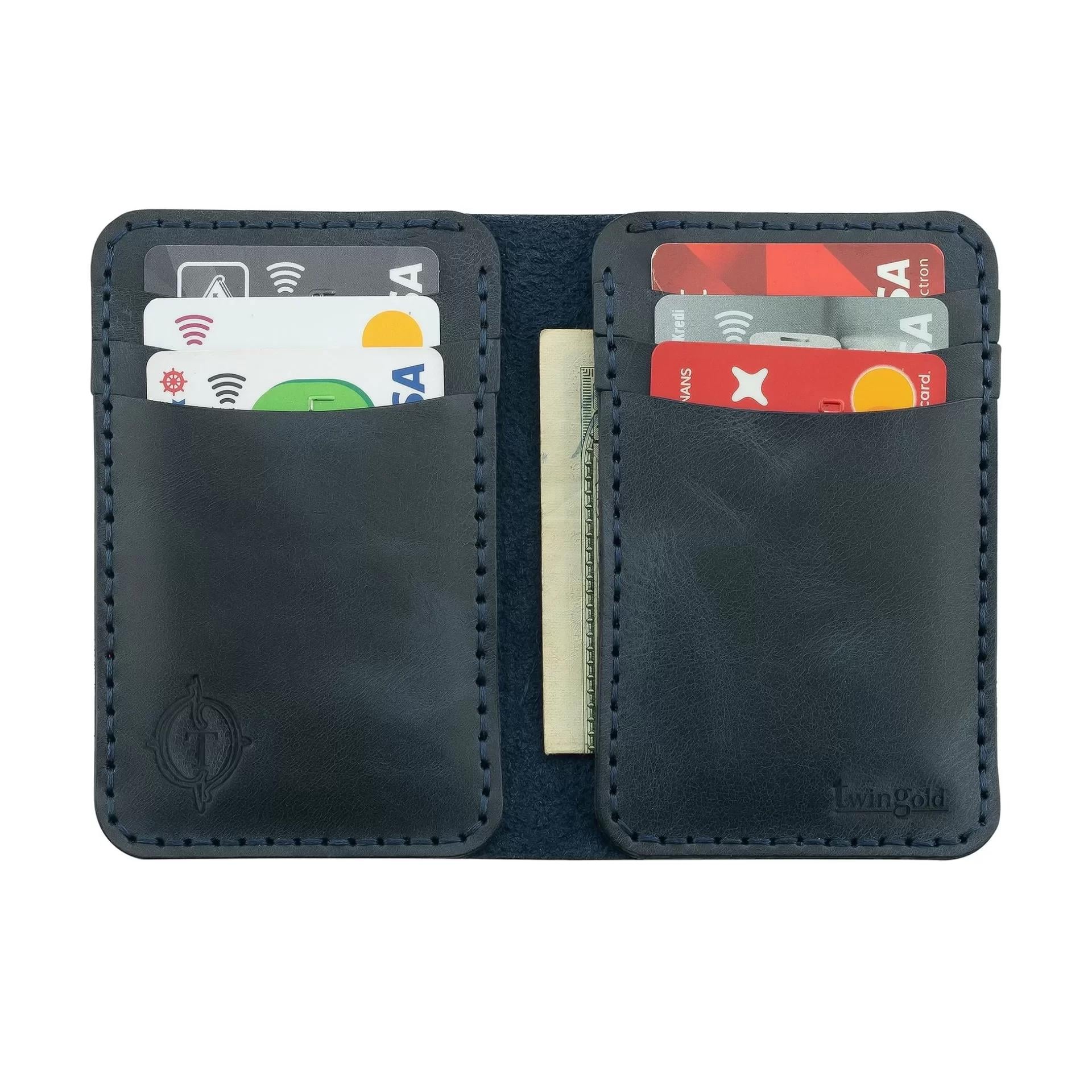 İsme Özel Dikey Mini Cüzdan - %100 Rainbow Deri - A010005 - Lacivert