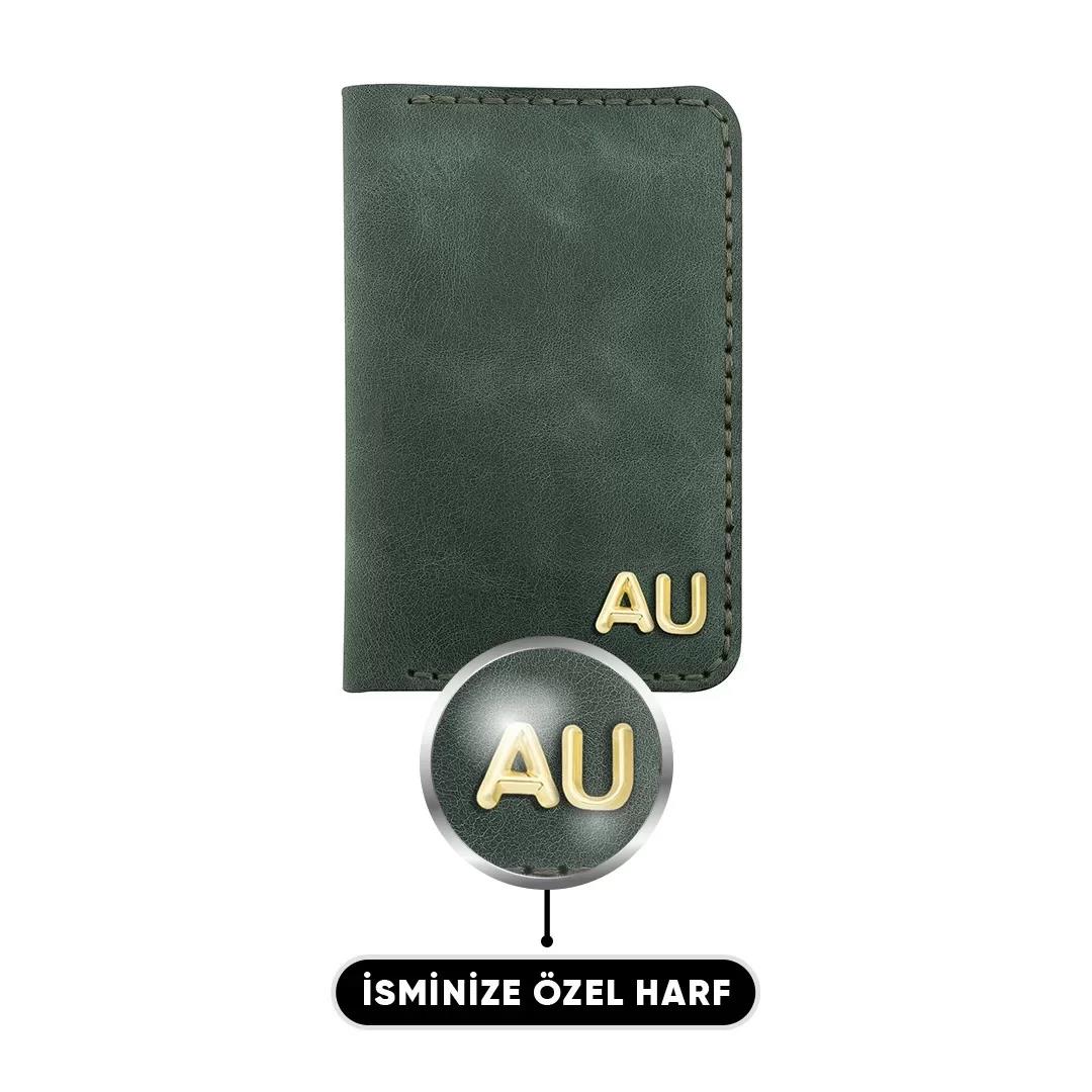 İsme Özel Dikey Mini Cüzdan - %100 Rainbow Deri - A010005 - Haki