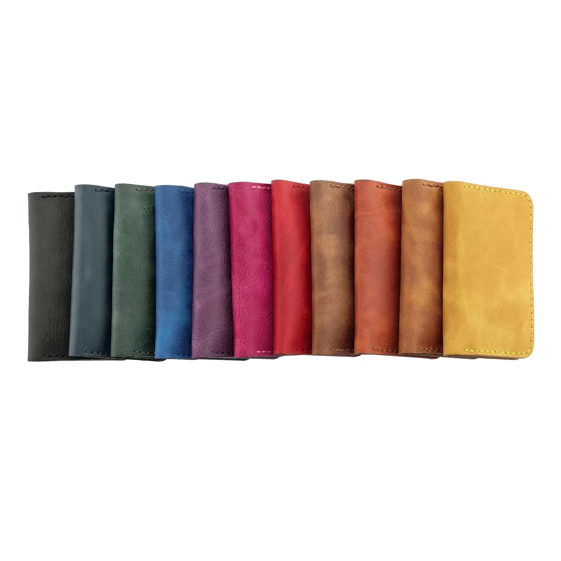 İsme Özel Dikey Mini Cüzdan - %100 Rainbow Deri - A010005 - Kahverengi