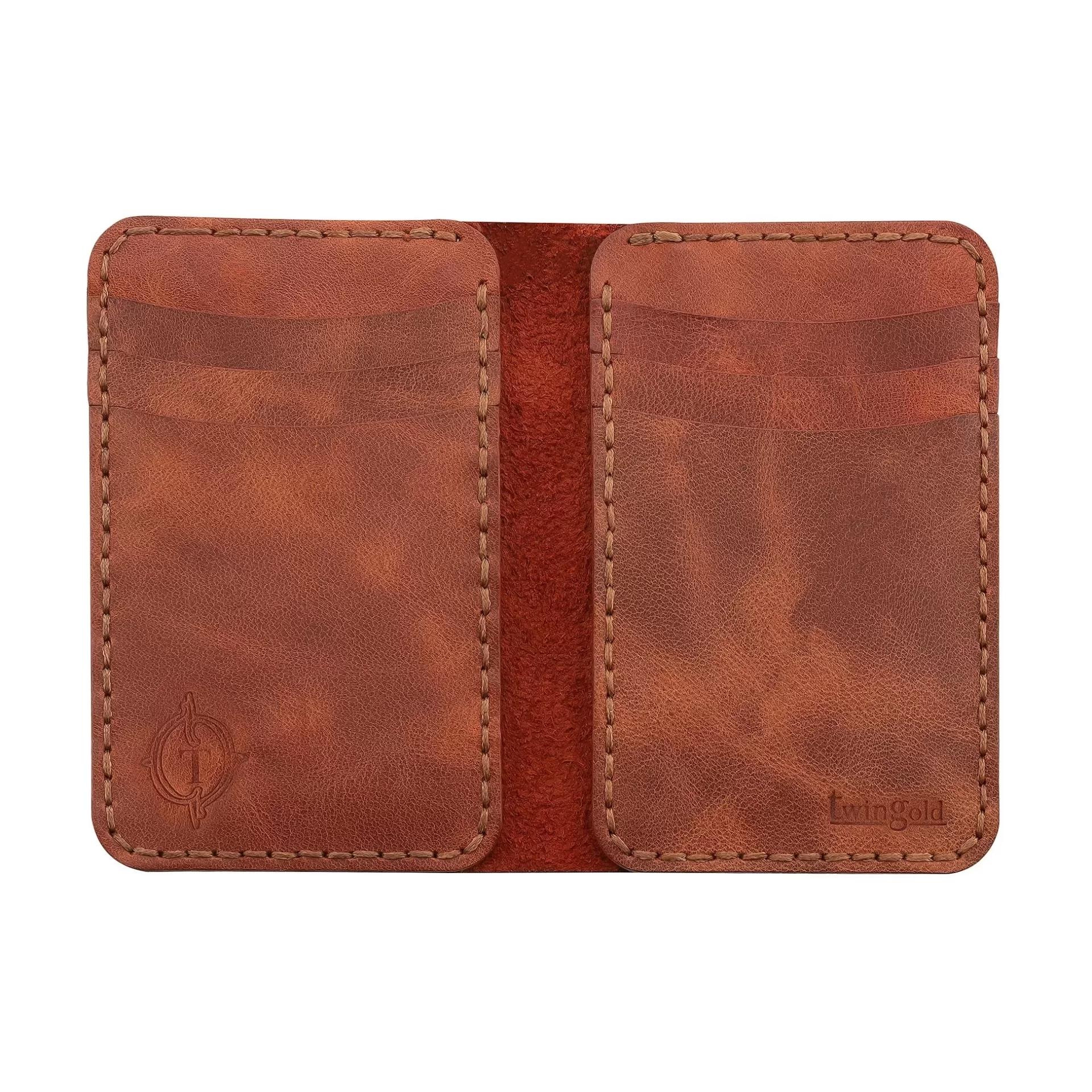İsme Özel Dikey Mini Cüzdan - %100 Rainbow Deri - A010005 - Tobacco