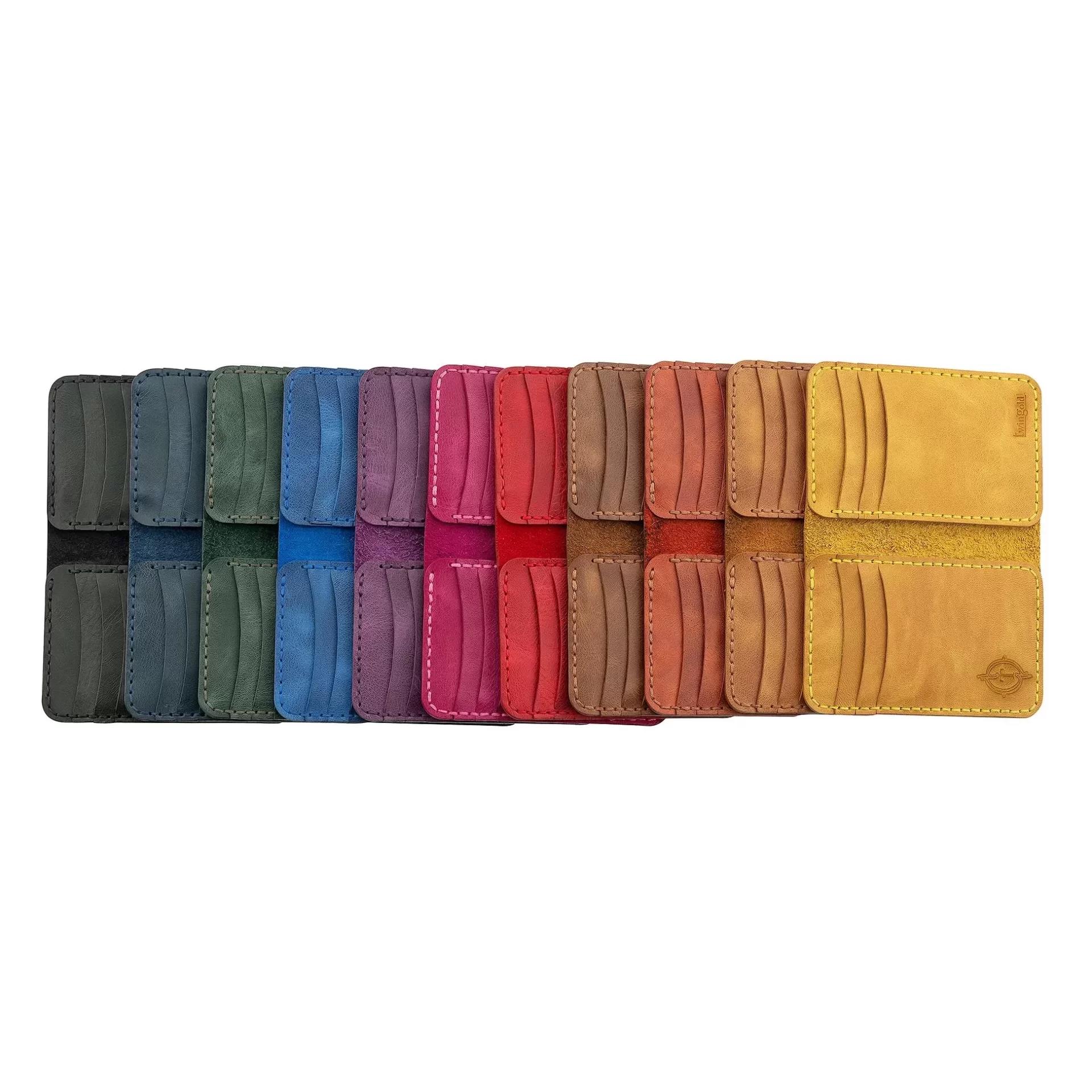 İsme Özel Dikey Mini Cüzdan - %100 Rainbow Deri - A010005 - Tobacco