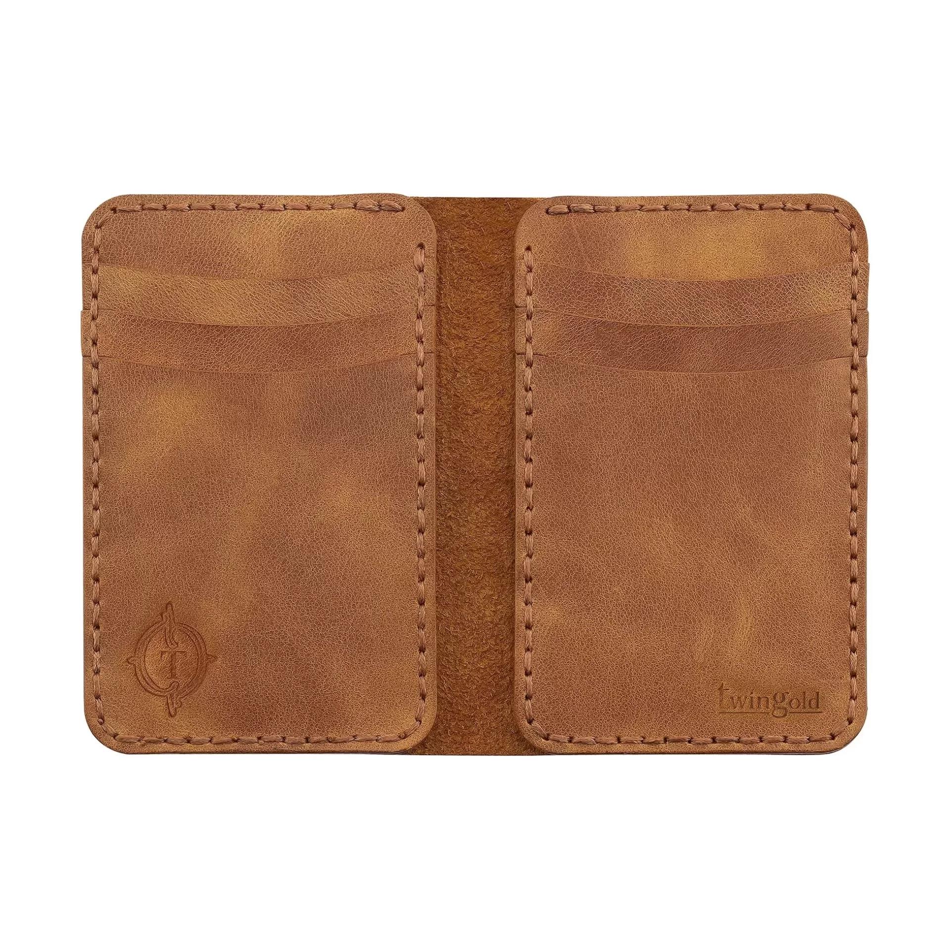 İsme Özel Dikey Mini Cüzdan - %100 Rainbow Deri - A010005 - Camel