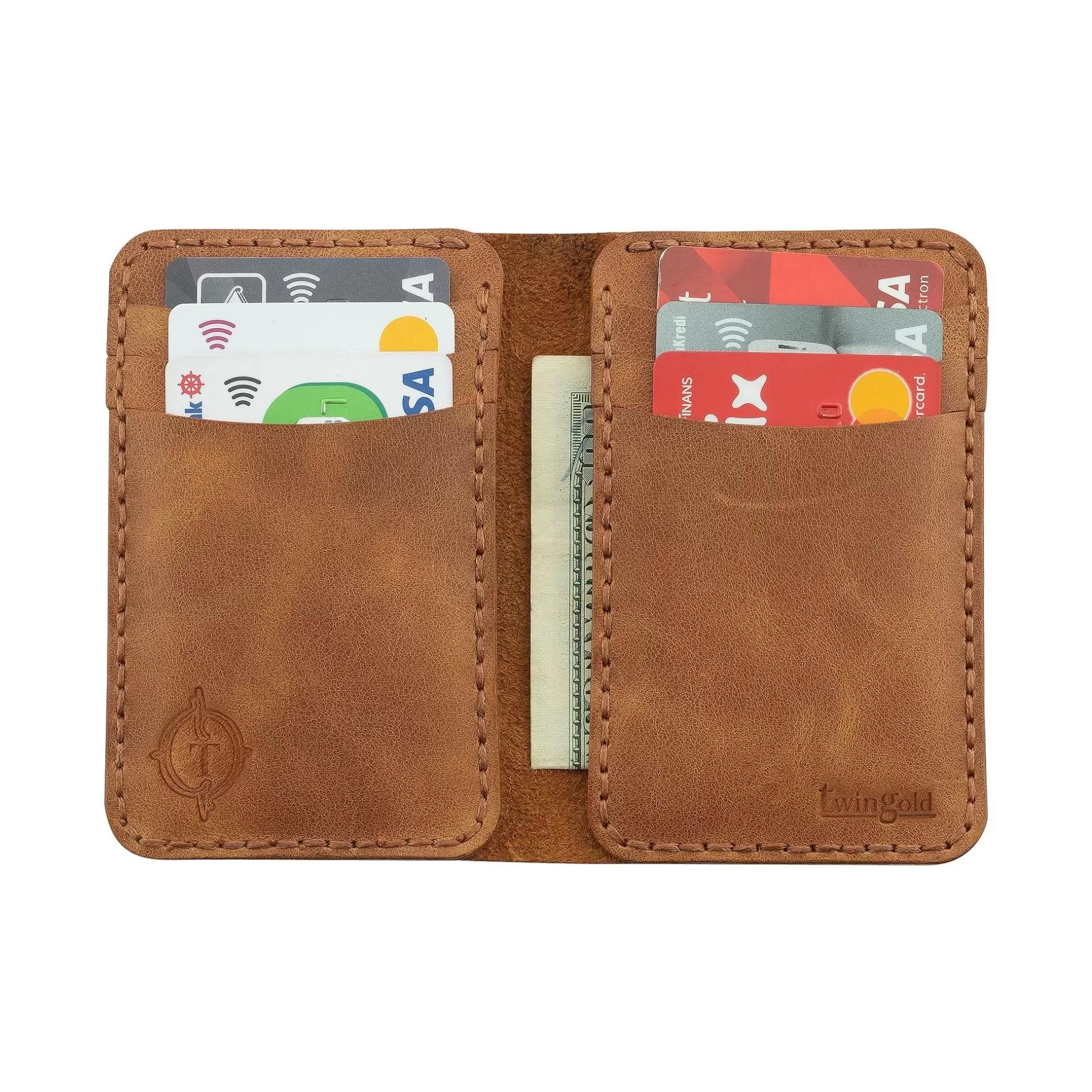 İsme Özel Dikey Mini Cüzdan - %100 Rainbow Deri - A010005 - Camel