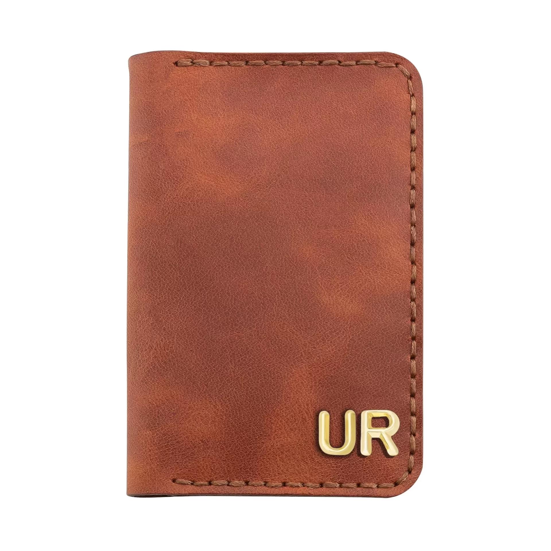 İsme Özel Dikey Mini Cüzdan - %100 Rainbow Deri - A010005 - Tobacco