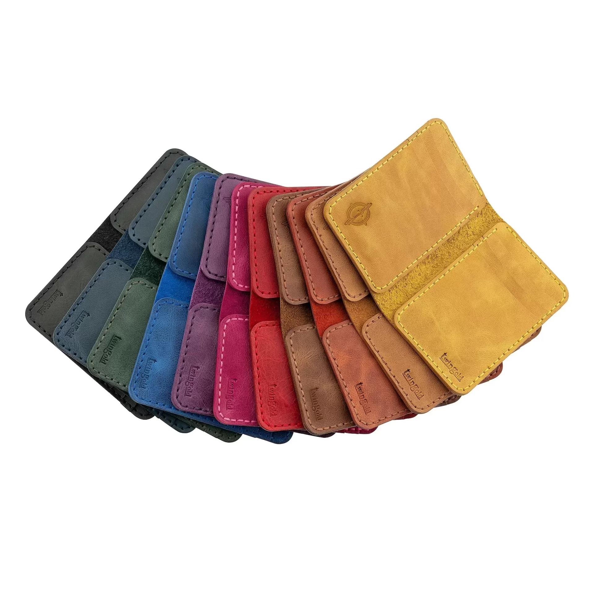 İsme Özel Dikey Mini Cüzdan - %100 Rainbow Deri - A010005 - Haki