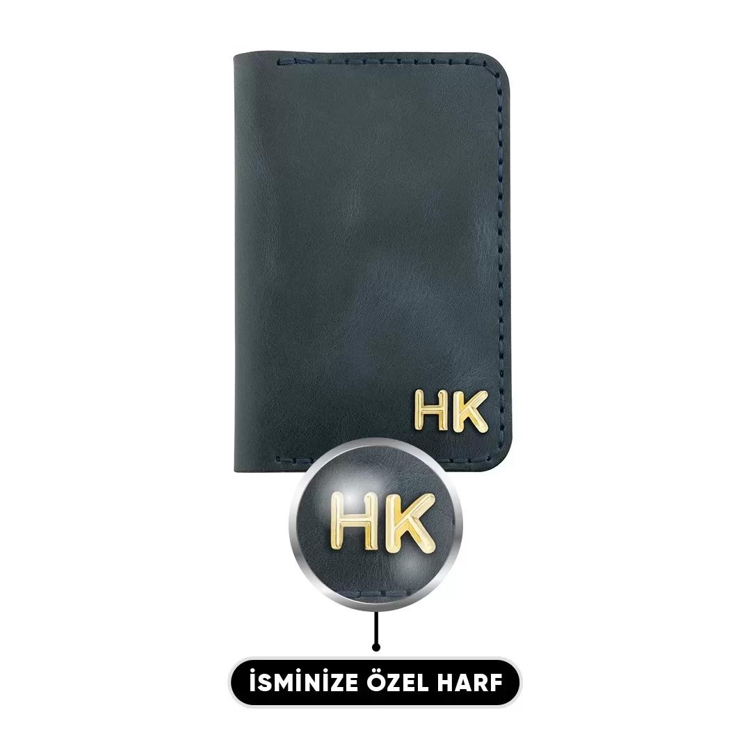 İsme Özel Dikey Mini Cüzdan - %100 Rainbow Deri - A010005 - Lacivert