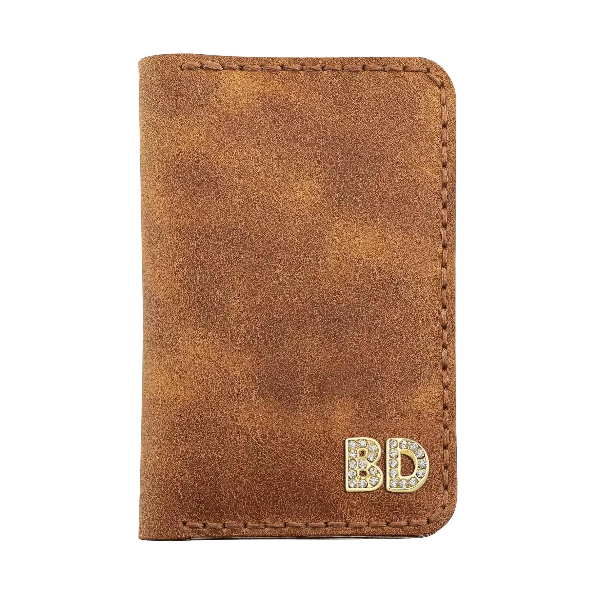 İsme Özel Dikey Mini Cüzdan - %100 Rainbow Deri - A010005 - Camel