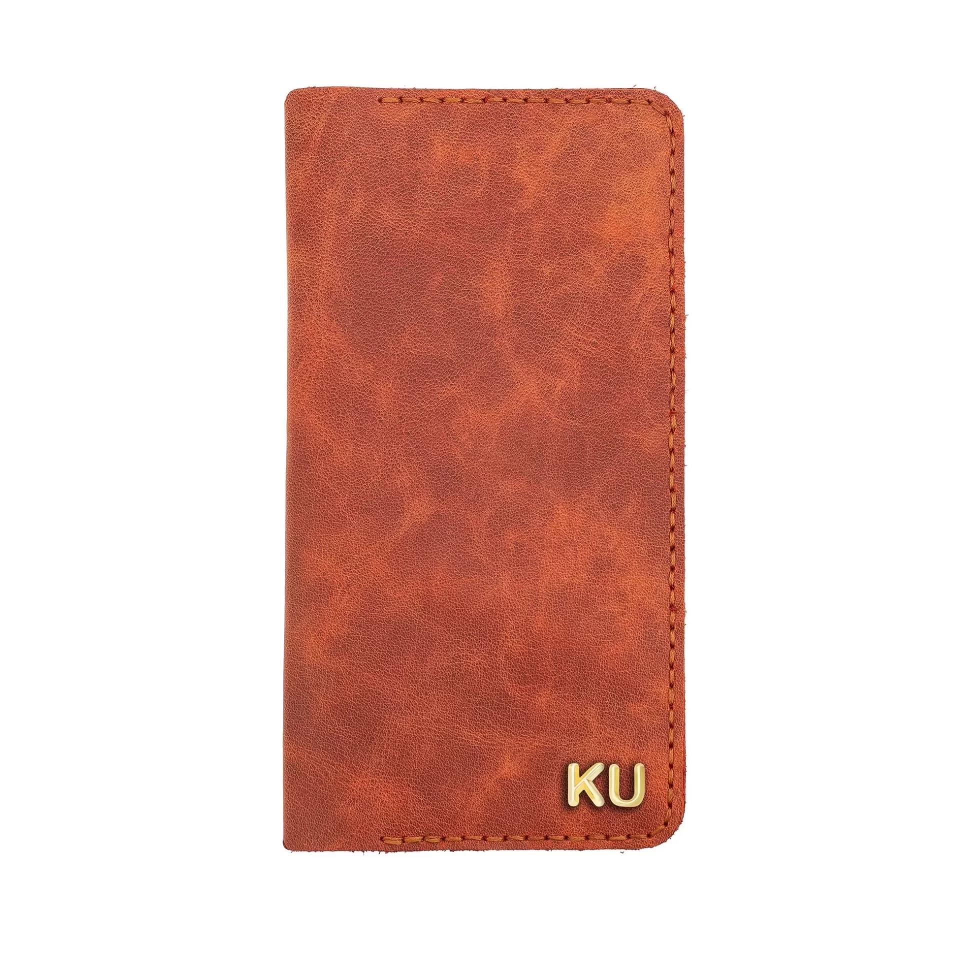 İsme Özel Dikey Uzun Cüzdan - %100 Rainbow Deri - A010007 - Tobacco