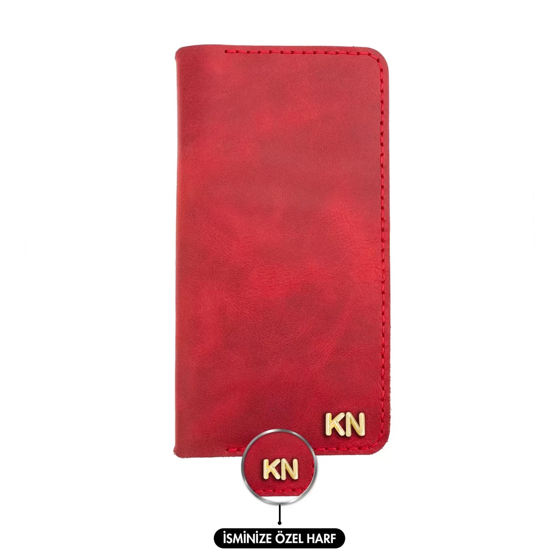 İsme Özel Dikey Uzun Cüzdan - %100 Rainbow Deri - A010007 - Kırmızı