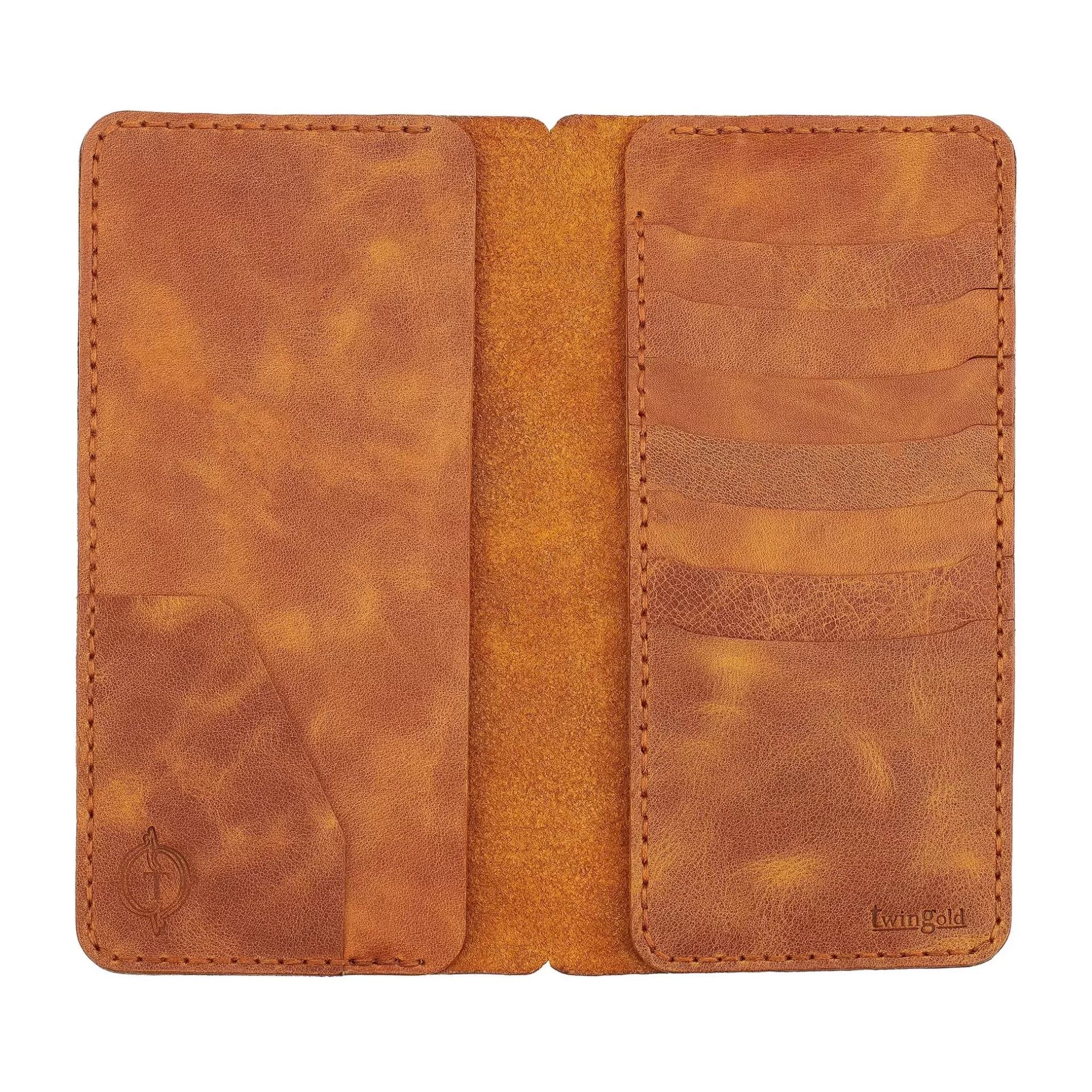 İsme Özel Dikey Uzun Cüzdan - %100 Rainbow Deri - A010007 - Camel