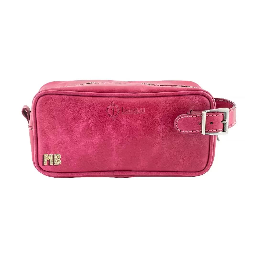 İsme Özel Dopp Kit Kişisel Bakım ve Seyahat Çantası - %100 Rainbow Deri - AC14004 - Fuşya