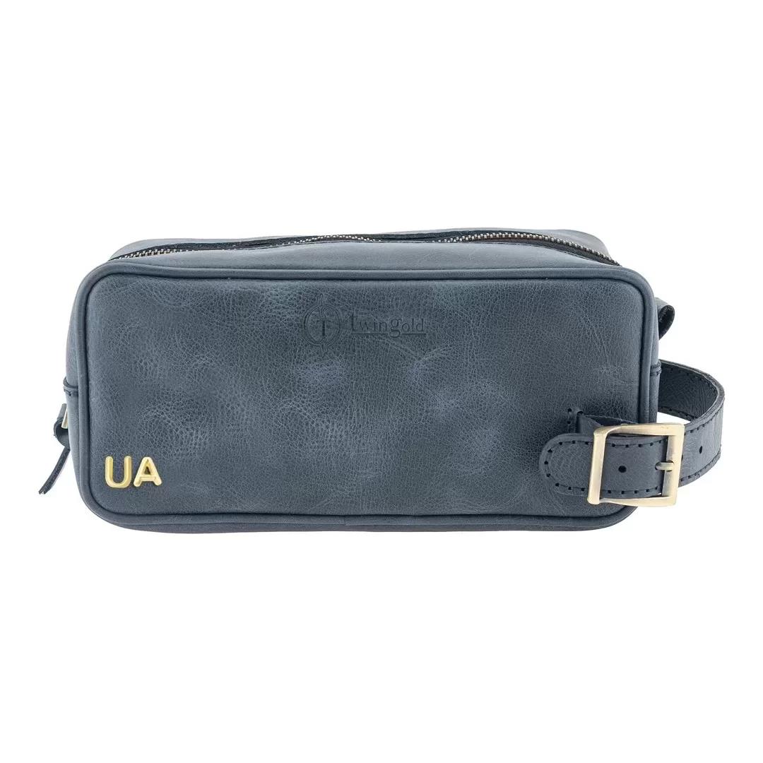 İsme Özel Dopp Kit Kişisel Bakım ve Seyahat Çantası - %100 Rainbow Deri - AC14004 - Lacivert