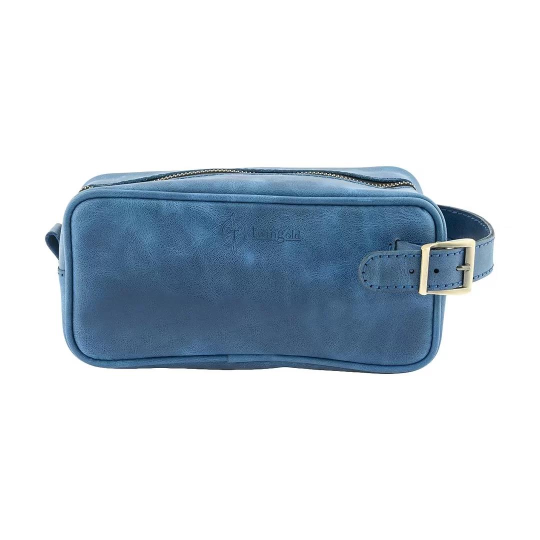 İsme Özel Dopp Kit Kişisel Bakım ve Seyahat Çantası - %100 Rainbow Deri - AC14004 - Saks Mavisi