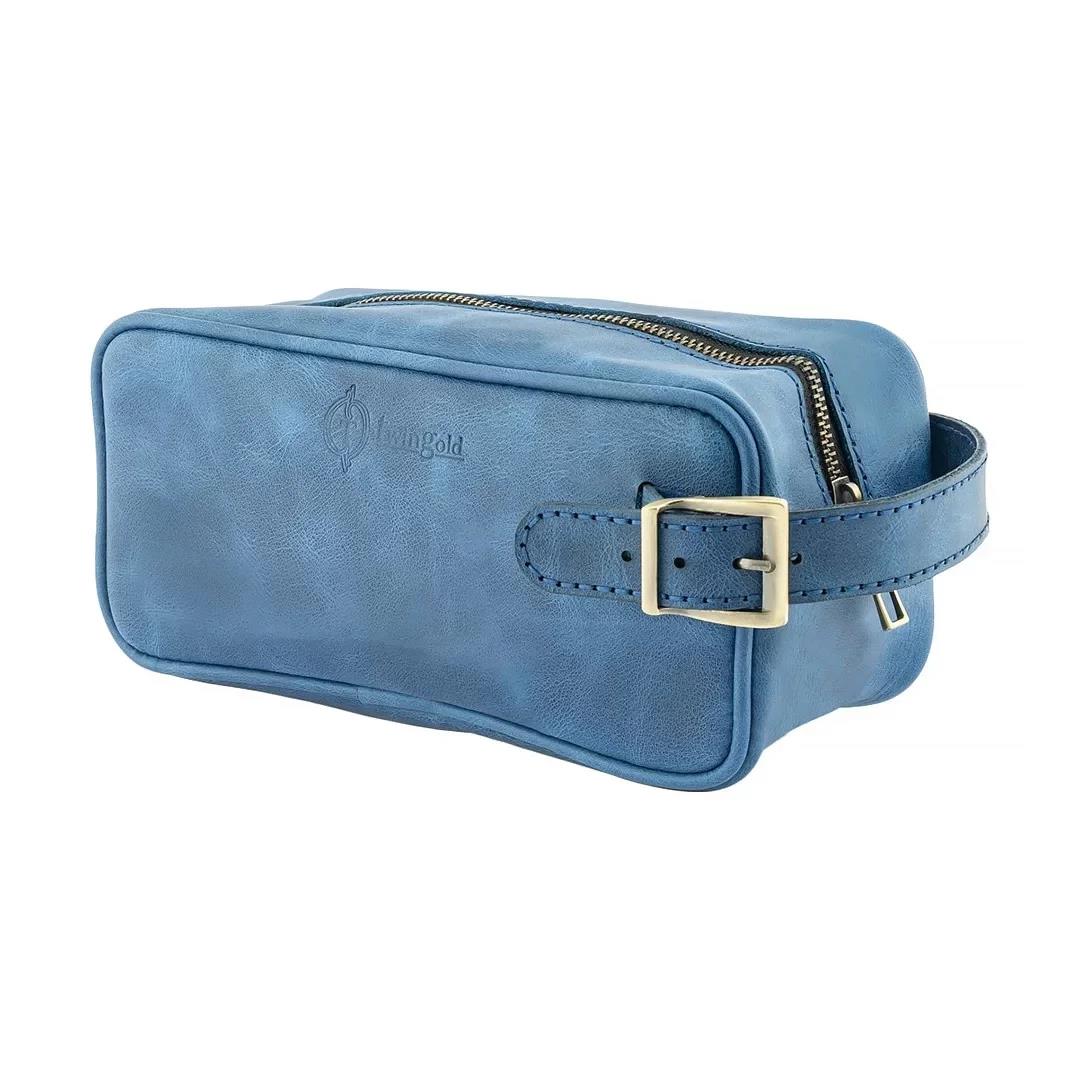 İsme Özel Dopp Kit Kişisel Bakım ve Seyahat Çantası - %100 Rainbow Deri - AC14004 - Saks Mavisi
