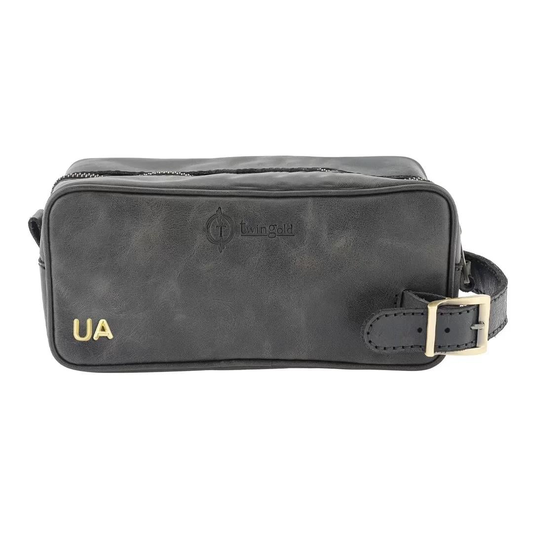 İsme Özel Dopp Kit Kişisel Bakım ve Seyahat Çantası - %100 Rainbow Deri - AC14004 - Antrasit